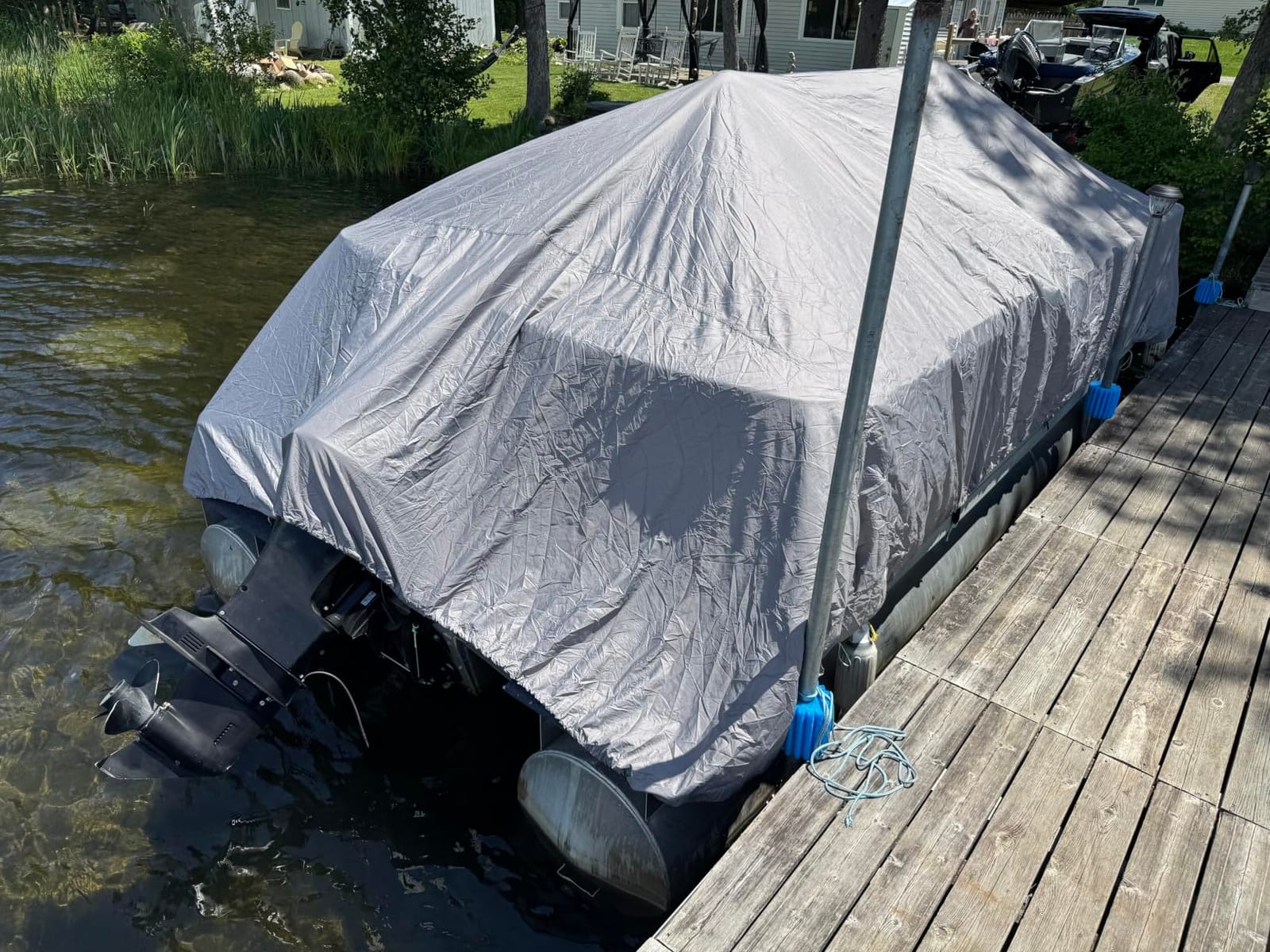 Solim 19-21FT Pontoon Boat Cover, 1200D Heavy Duty Waterproof, UV Resistant | Marine Grade Oxford Fabric, Tear Resistant, Double Stitching, Elastic Hem, Adjustable Tie-down Straps, Fits Up to 8 Ft Beam customer photo 2