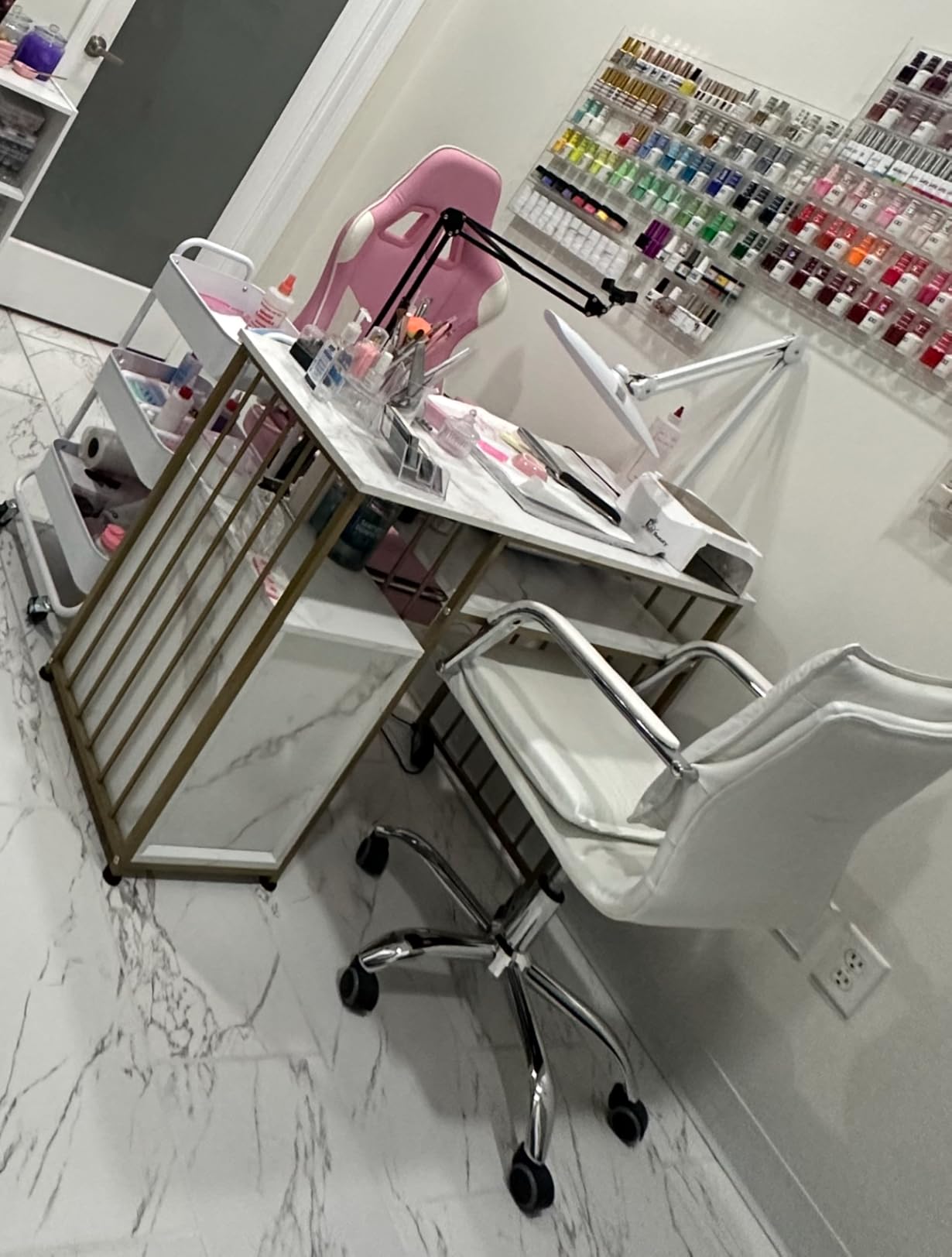 BarberPub Marble Texture Manicure Table for Storage, Gold Metal Frame 2407 customer photo 2