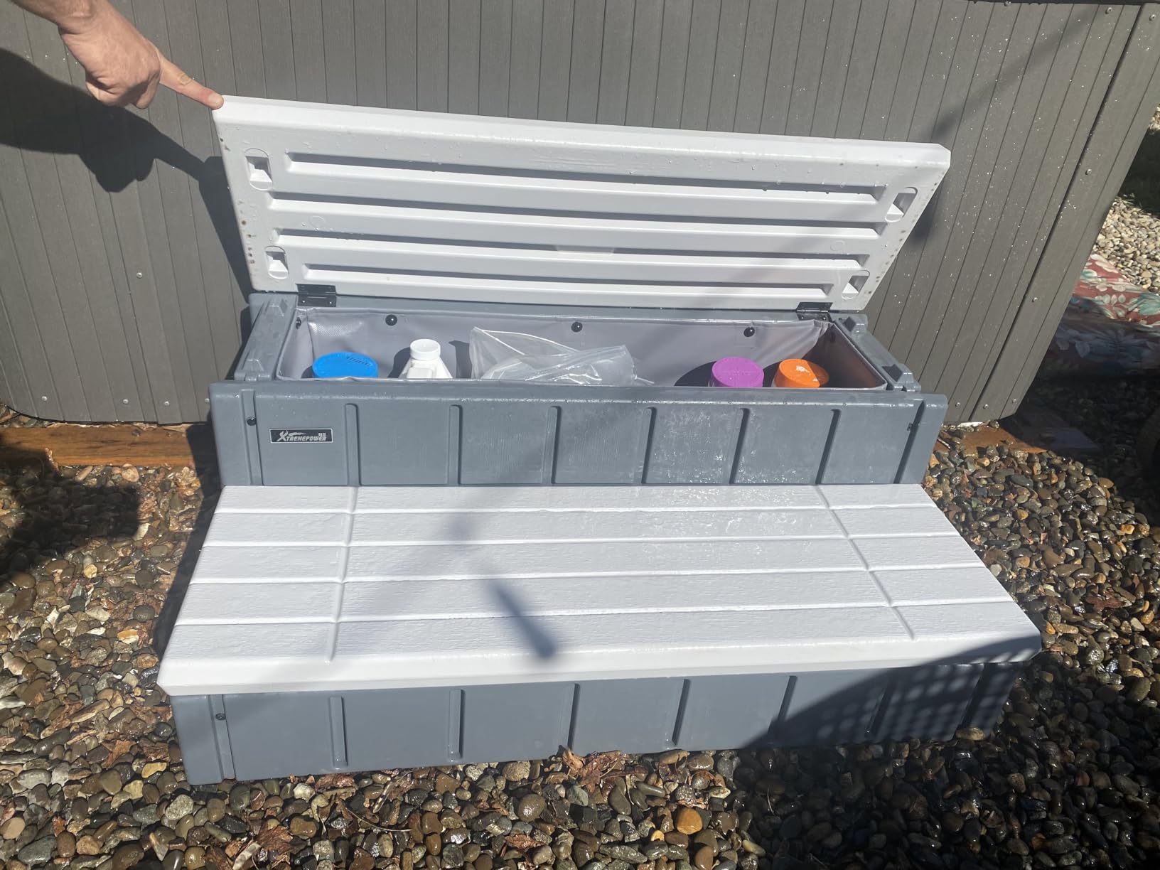 XtremepowerUS Universal Heavy Duty 2-Step Spa & Hot Tub Step with Large Storage Compartment, Grey, 36