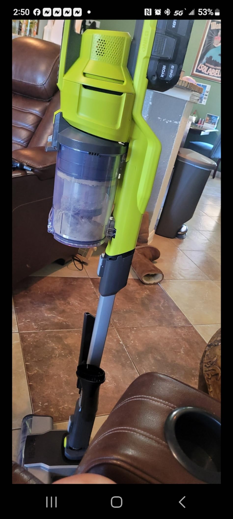 Ryobi 18V ONE+ RSV18-0 Cordless Floor Vacuum Cleaner (30 AirWatt Suction Power, 820 l/min Airflow, 24 cm Wide Floor Nozzle, Tool Only) customer photo 1