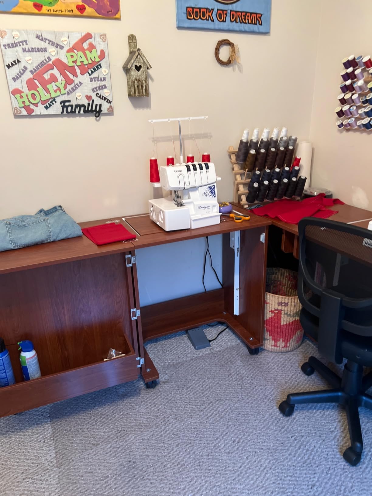 Arrow Sewing Classic Furniture Judy Sewing Cabinet: Portable, Folding, Compact, Locking Wheels, with Storage Bin and Hydraulic Machine Lift - Teak customer photo 2