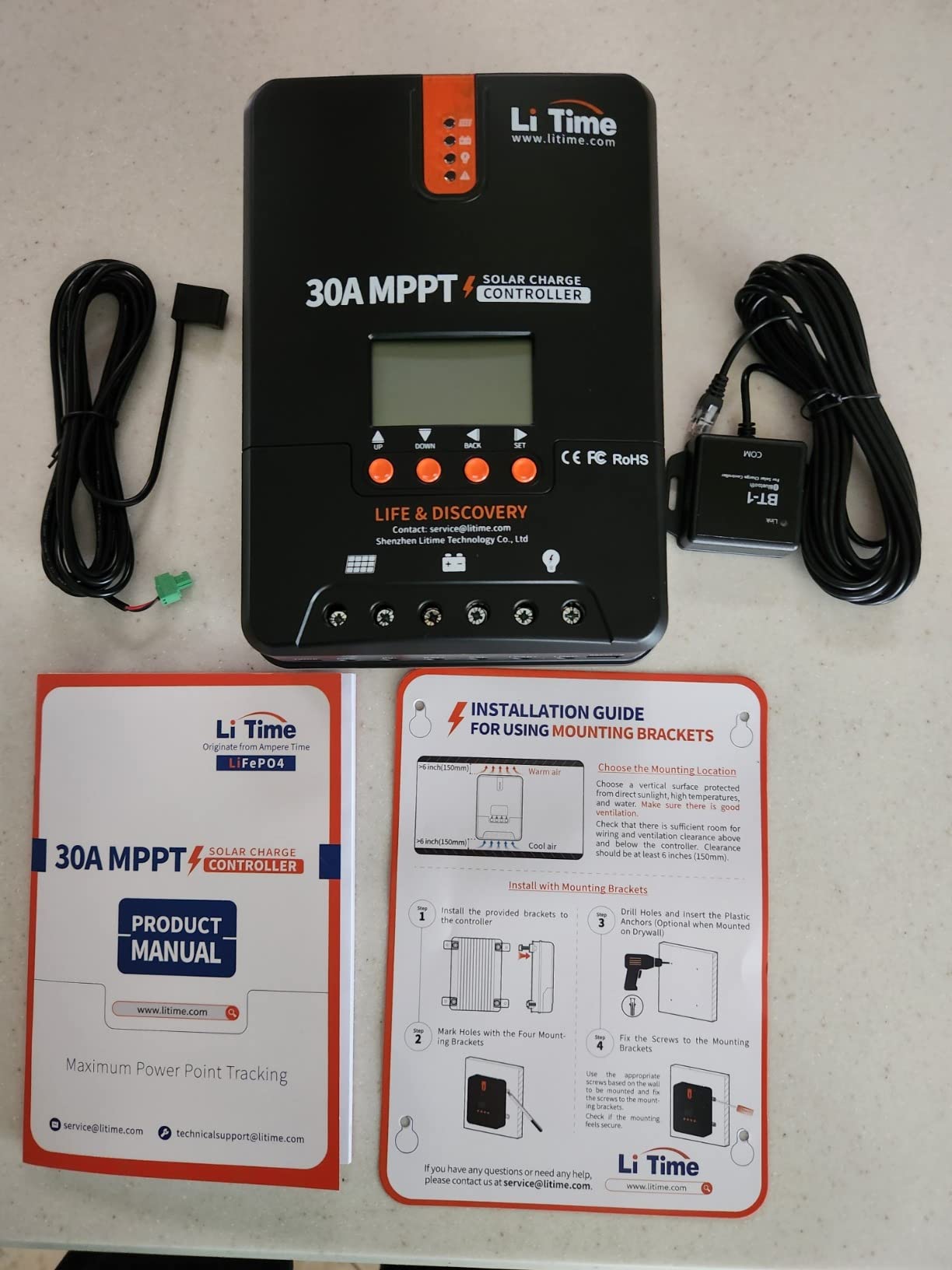 LiTime 12V/24V 30A MPPT Solar Charge Controller Bluetooth, LCD Display | Max. 900W/24V 450W/12V PV Input, for LiFePO4 & Lead Acid Battery(FLA/SLA/GEL), LED Indicators for Solar Systems/RV/Off-Grid customer photo 1