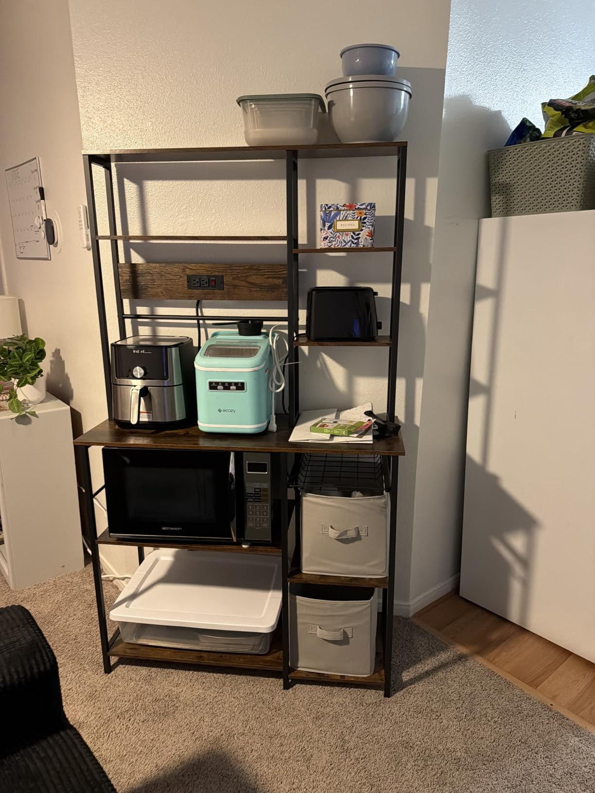 SUPERJARE Large Bakers Rack with Power Outlets, 39.6 Inches Microwave Stand | Coffee Bar with 6-Tier Storage, 12 S-Shaped Hooks, Kitchen Shelf with Wire Basket, Rustic Brown customer photo 1