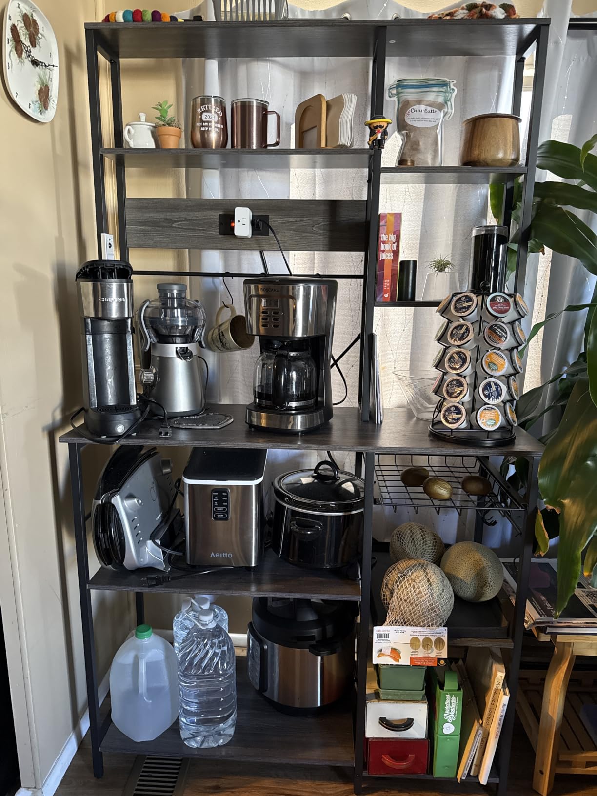SUPERJARE Large Bakers Rack with Power Outlets, 39.6 Inches Microwave Stand | Coffee Bar with 6-Tier Storage, 12 S-Shaped Hooks, Kitchen Shelf with Wire Basket, Rustic Brown customer photo 2
