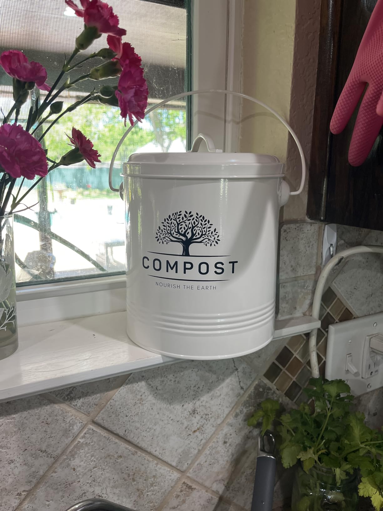 Perfnique 1.3 Gal Kitchen Compost Bin with Lid, Countertop Compost Caddy | Indoor compost bucket with inner bucket liner and carbon filter, compact food waste bin, farmhouse kitchen decor customer photo 2