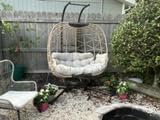 NICESOUL Double Swing Egg Chair with Stand, Extra Large 2 Person Indoor Outdoor Wicker Loveseat, Oversized Patio Hanging Basket Chair with Cushions, Cozy Sturdy Porch Swing for Backyard Balcony, Beige customer photo 1