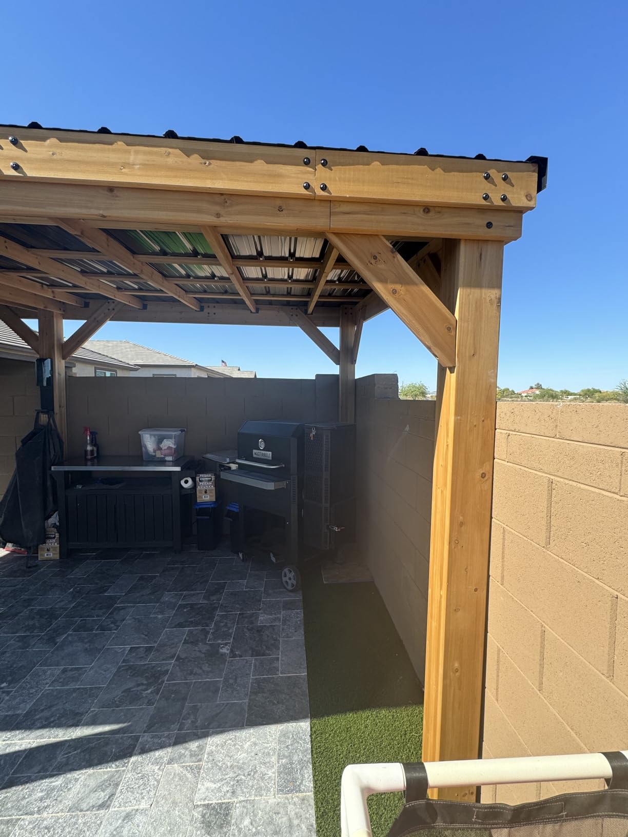 Backyard Discovery Arcadia 12' x 9.5' Cedar Wood Outdoor Gazebo Pavilion with Hardtop Galvanized Steel Slope Roof, Snow Support, Wind Resistance, PowerPort, Shade for Garden, Patio, Deck, Entertaining customer photo 2