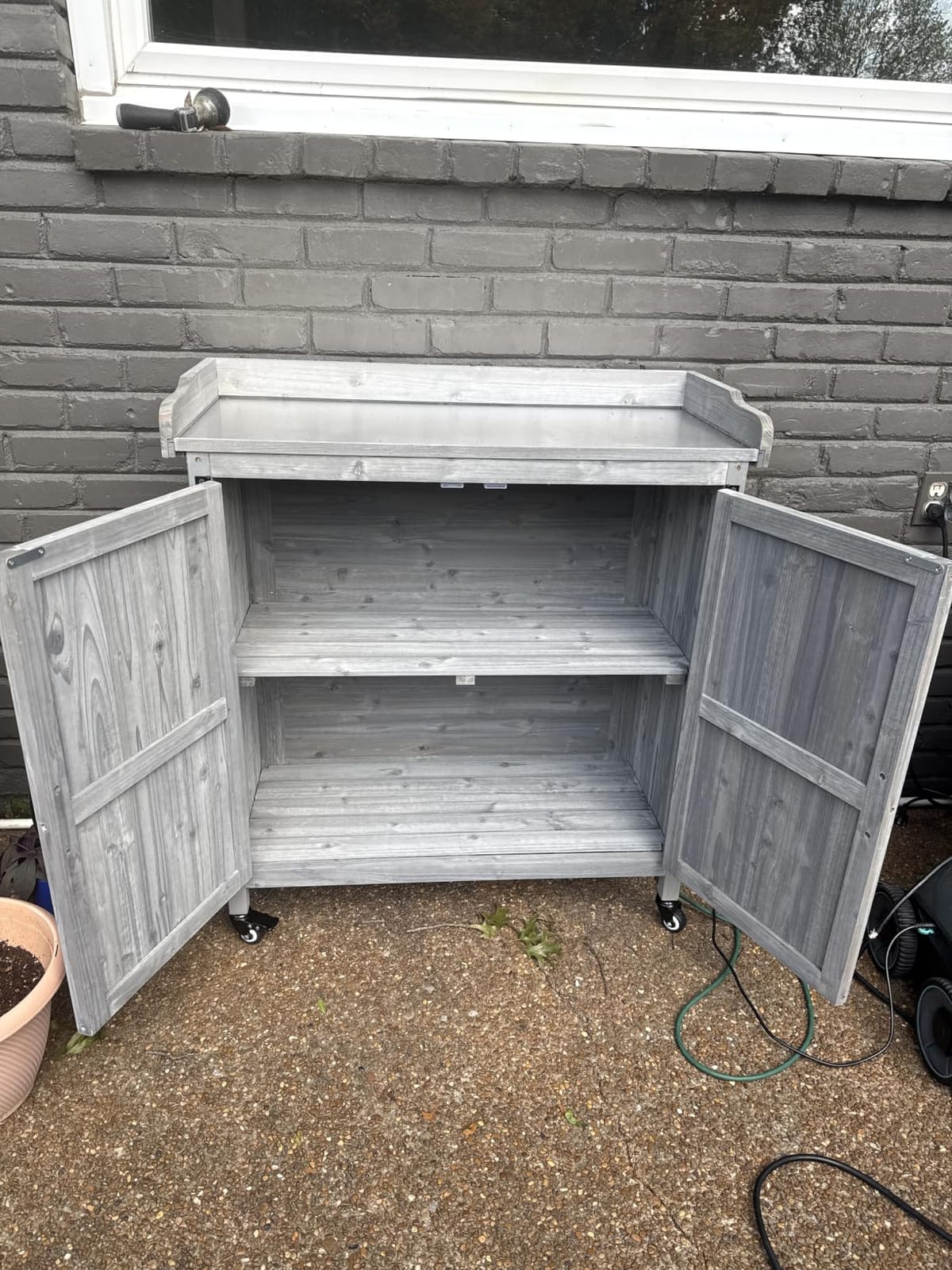 Yaheetech Rolling Potting Bench Outdoor Storage Cabinet, Metal Top, Brown customer photo 1