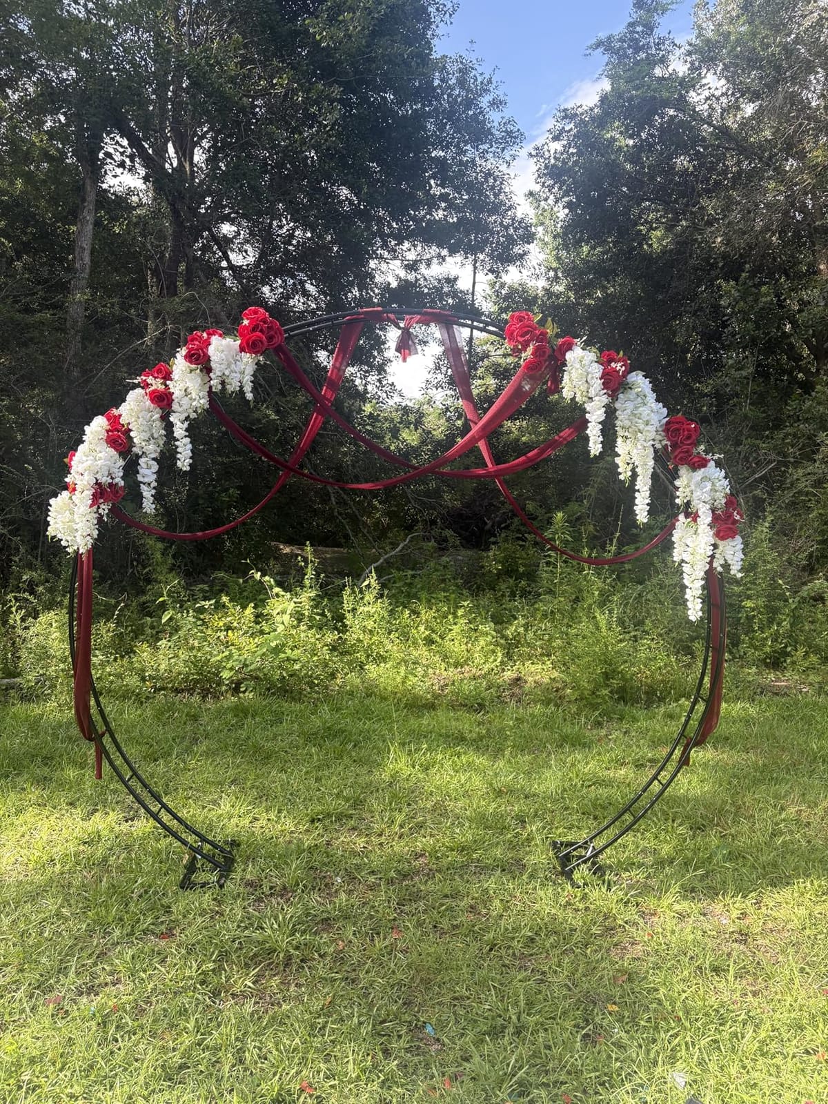 Queension Extra Large Garden Arch 7.2Ft Wide 9.2Ft High, Black | Wedding Arch for Ceremony, Outdoor Garden Trellis for Climbing Plant, Metal Balloon Arches Backdrop Stand with Prongs Base customer photo 1
