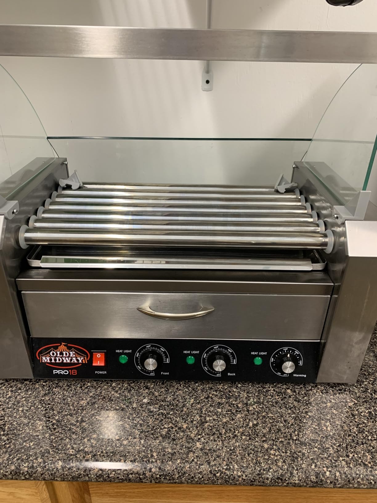 Olde Midway Electric 18 Hot Dog 7 Roller Grill Cooker Machine with Bun Warming Drawer and Cover - Commercial Grade, Stainless Steel customer photo 2