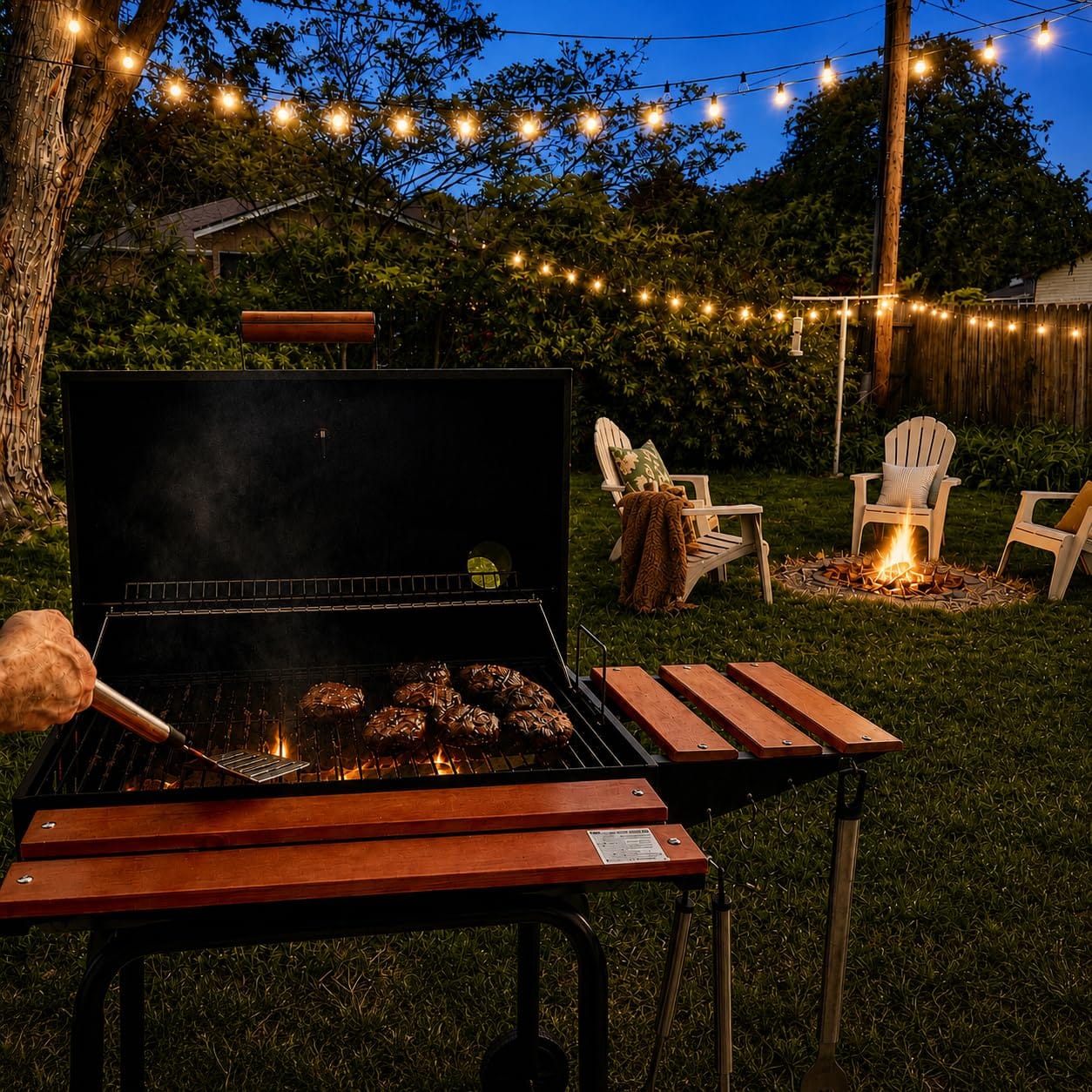 Royal Gourmet CC1830V 30 Barrel Charcoal Grill with Side Front Table | Wood-Painted Table, 627 Square Inches Cooking Space, Outdoor BBQ Grill for Outdoor Backyard, Patio and Parties, Black customer photo 2