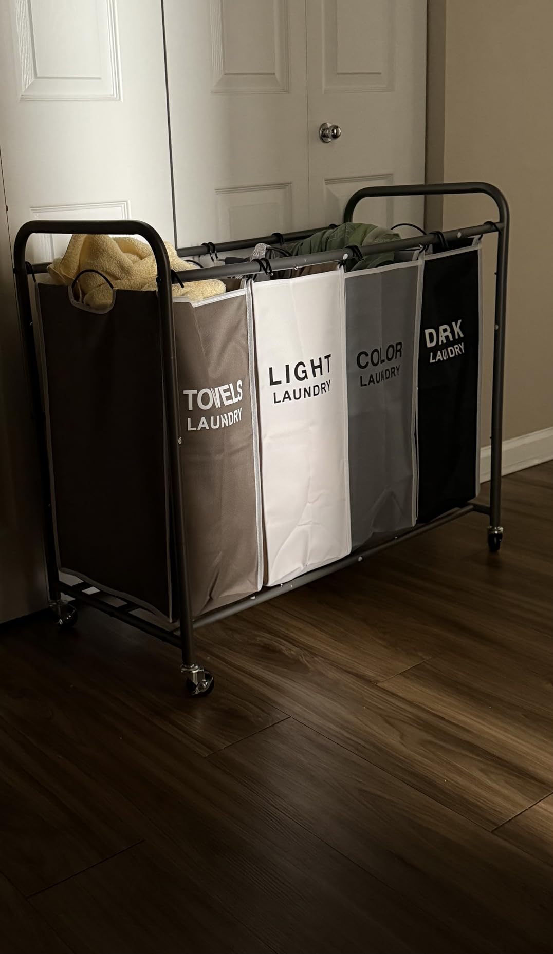 ROMOON Laundry Hamper Sorter Cart, 4-Section Organizer with Lockable Wheels | Heavy-Duty 180L Rolling Laundry Basket with Removable Bags customer photo 1