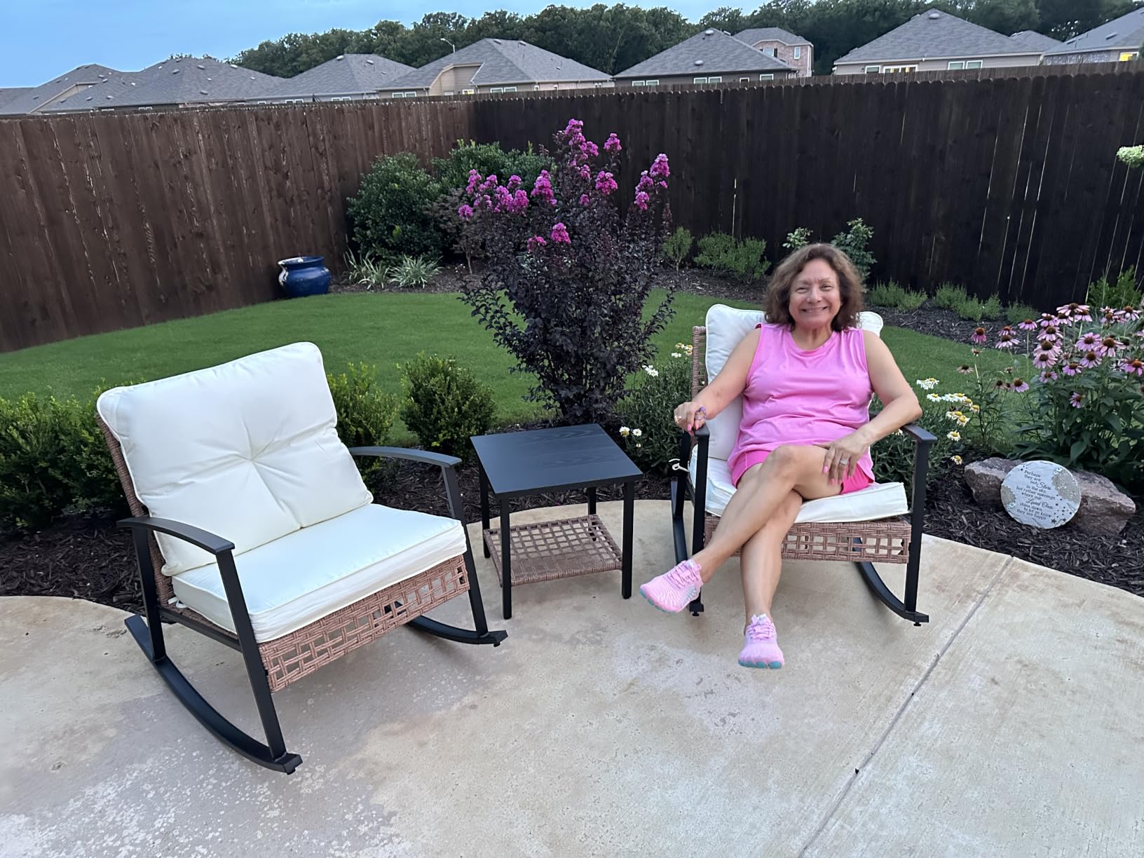 3-Piece Rocking Bistro Set, Outdoor Patio Furniture with Thick Cushions and 2-Tier Coffee Table customer photo 1