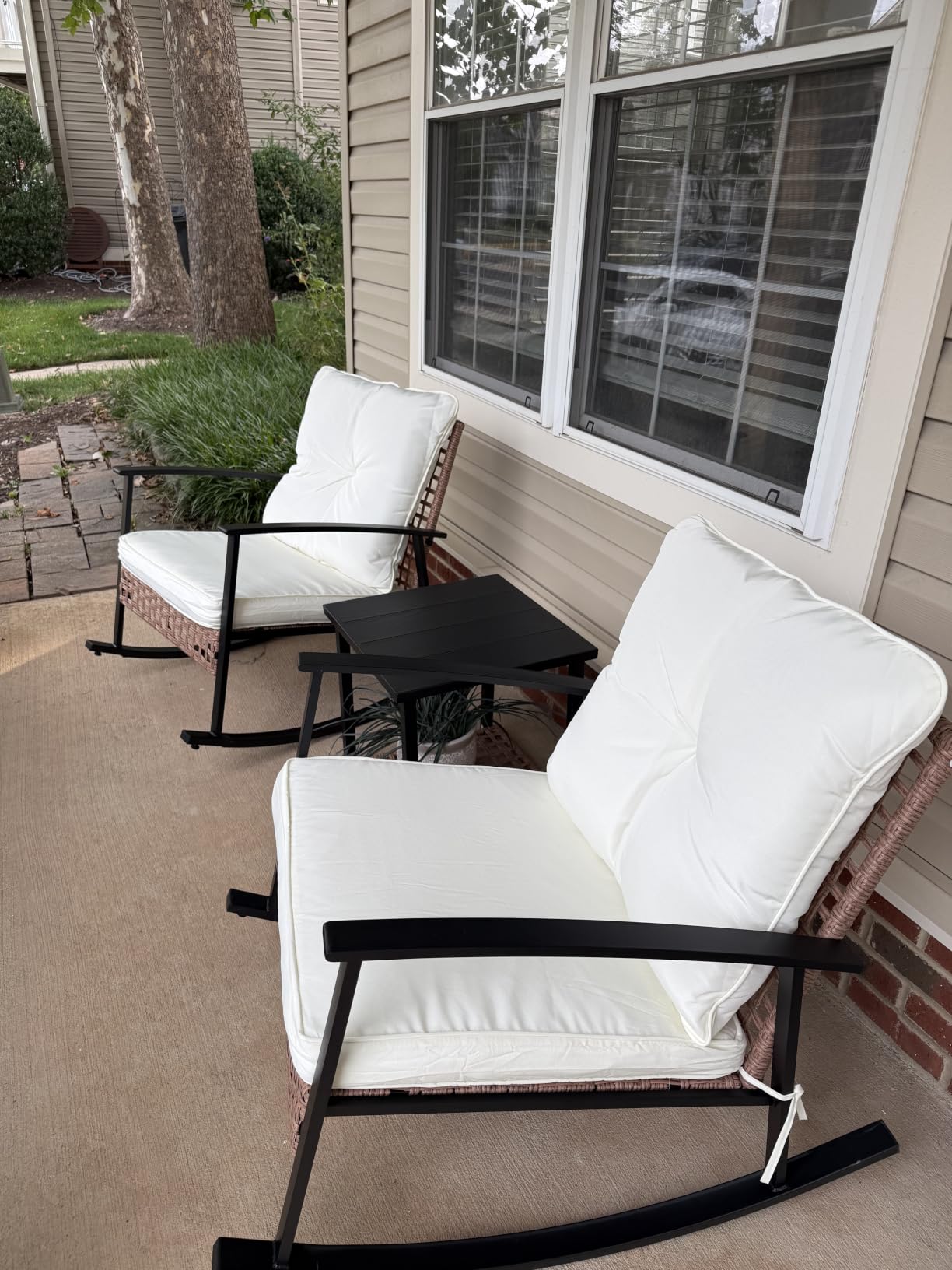 3-Piece Rocking Bistro Set, Outdoor Patio Furniture with Thick Cushions and 2-Tier Coffee Table customer photo 2