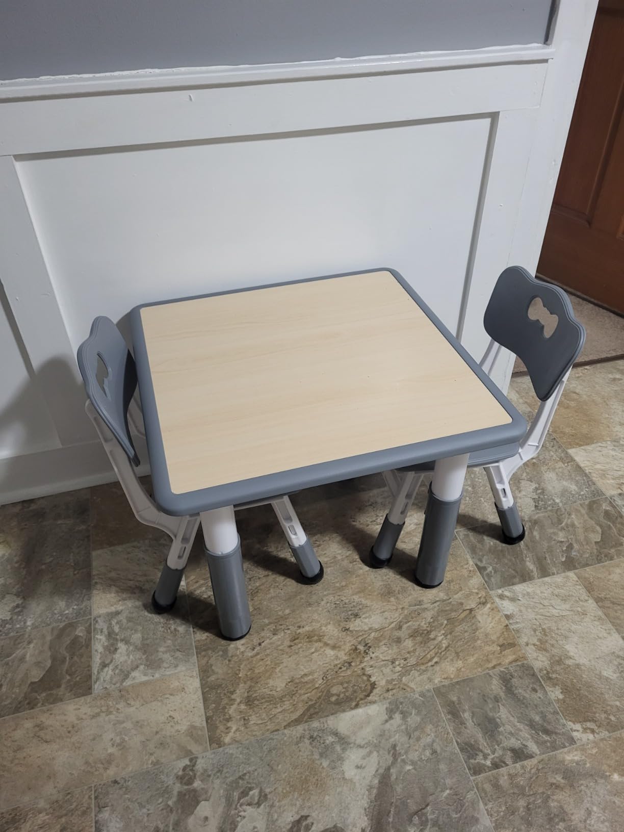 FUNLIO Kids Table and 2 Chairs Set, Height Adjustable Toddler Table and Chair Set for Ages 3-8, Easy to Wipe Arts & Crafts Table, for Classrooms/Daycares/Homes, CPC & CE Approved (3pcs Set) - Natural customer photo 2