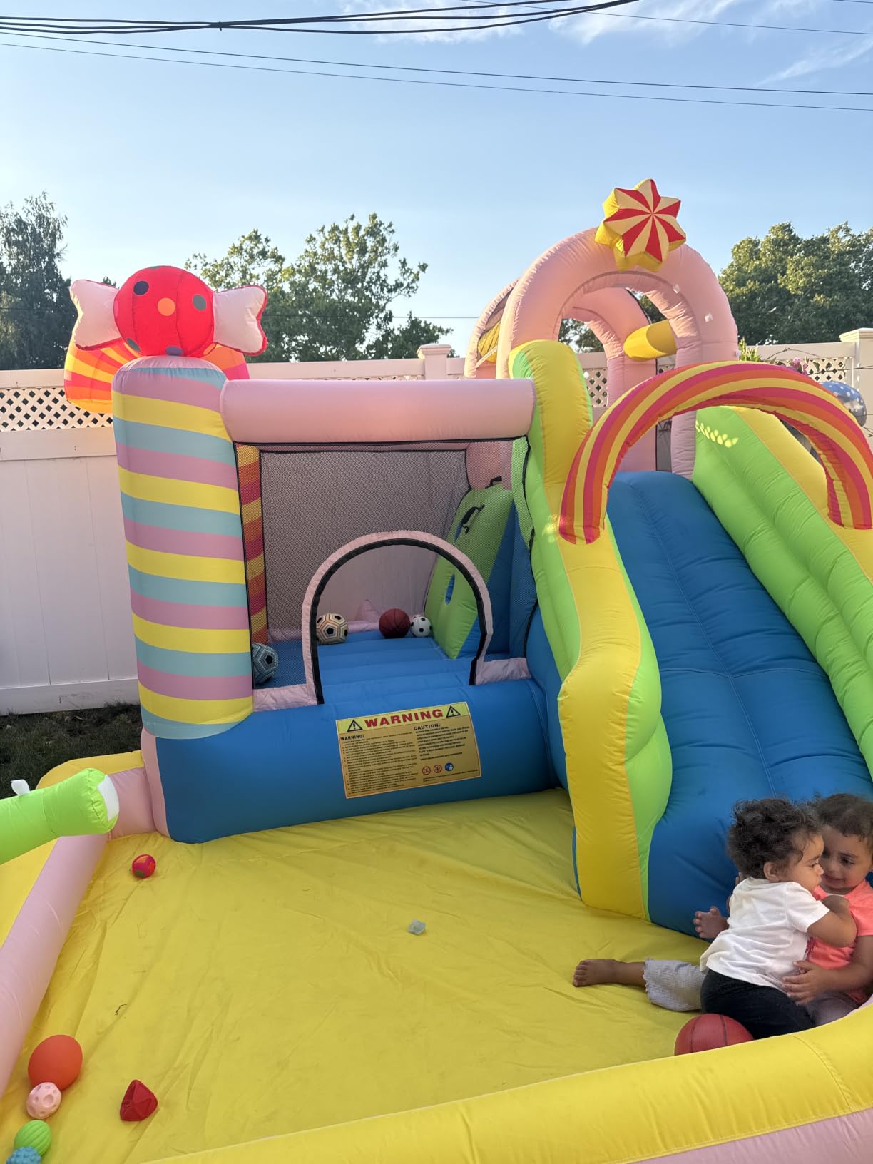 NBSPORT 6-in-1 Inflatable Water Slide Bounce House for Kids Ages 3-10, Candy Inflatable Water Park with Splash Pool, Climbing Wall, Basketball Hoop, 840D Oxford, 450W Blower for Backyard customer photo 1