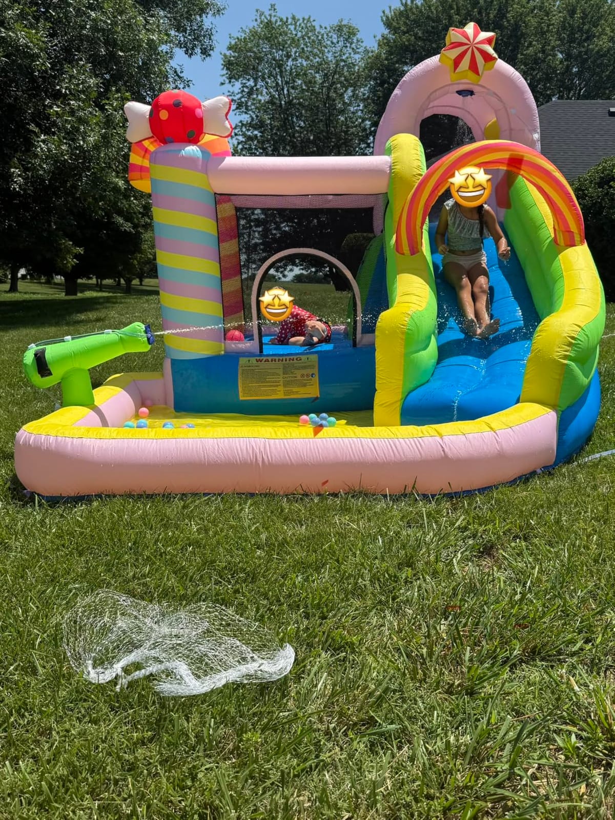 NBSPORT 6-in-1 Inflatable Water Slide Bounce House for Kids Ages 3-10, Candy Inflatable Water Park with Splash Pool, Climbing Wall, Basketball Hoop, 840D Oxford, 450W Blower for Backyard customer photo 2
