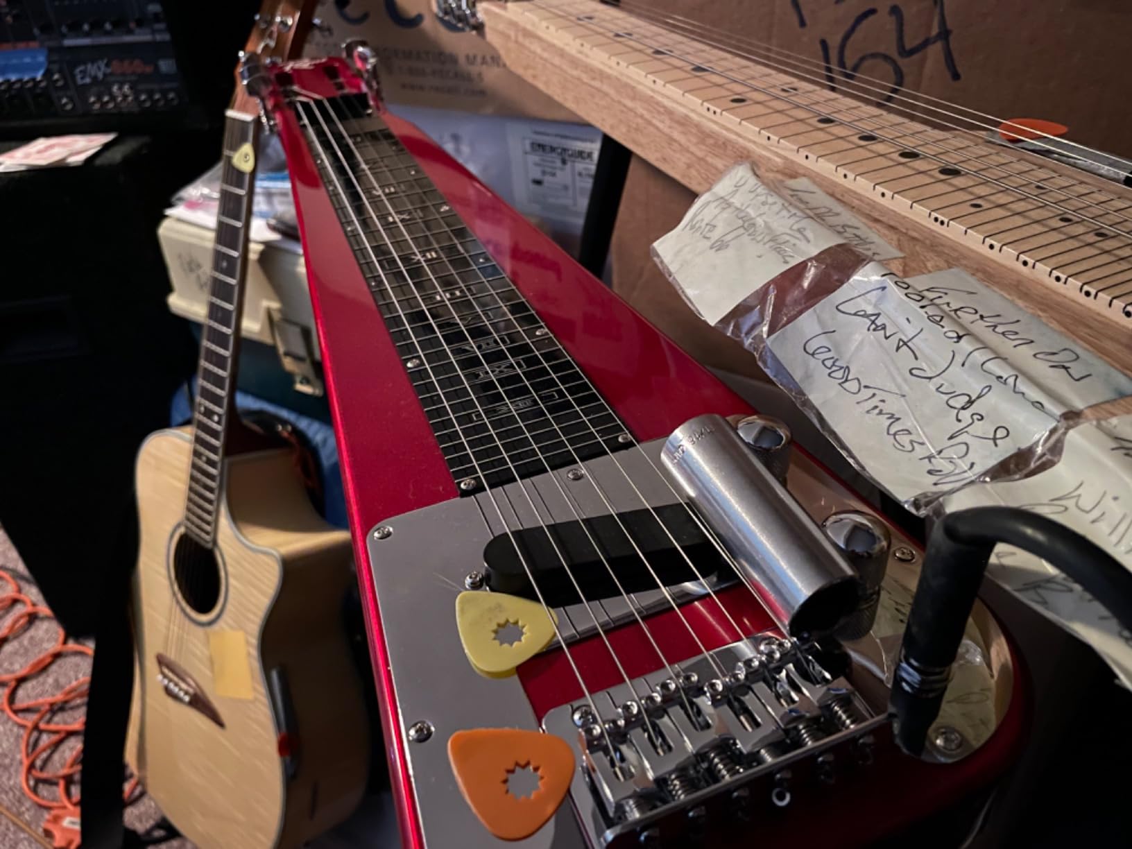 TARIO Lap Steel Guitar 6 String Slotted Head Stock Electric Slide Guitars With Gig bag (Red) customer photo 1