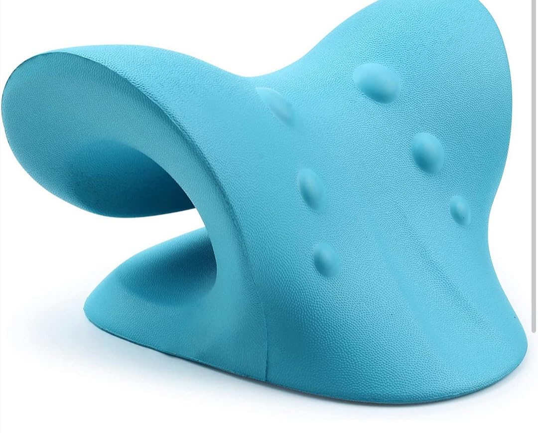 Neck Stretcher for Pain Relief, Neck and Shoulder Relaxer Cervical Traction Device Pillow for Muscle Relax and TMJ Pain Relief (Blue) customer photo 1