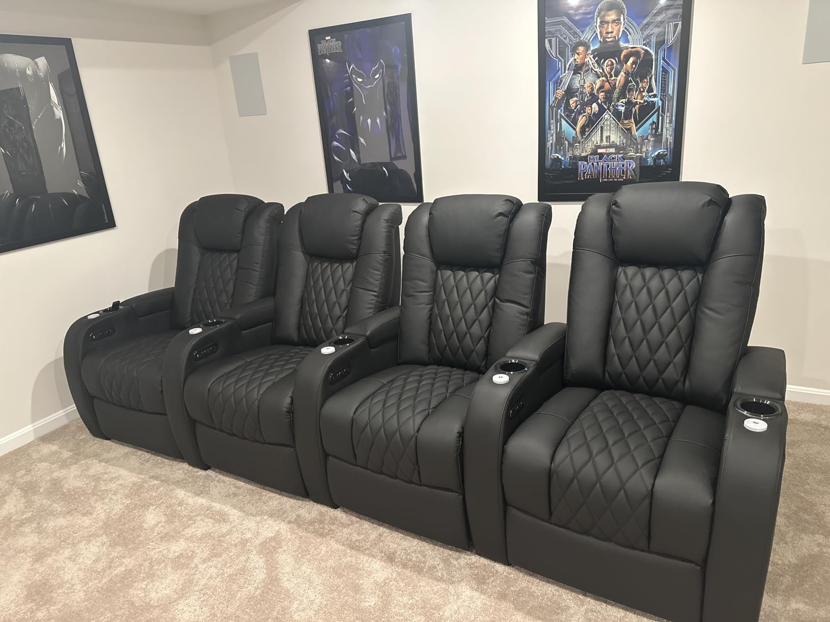 Weilianda Home Theater Seating, Top Grain Leather Movie Theater Chair | Black Row of 3 customer photo 2