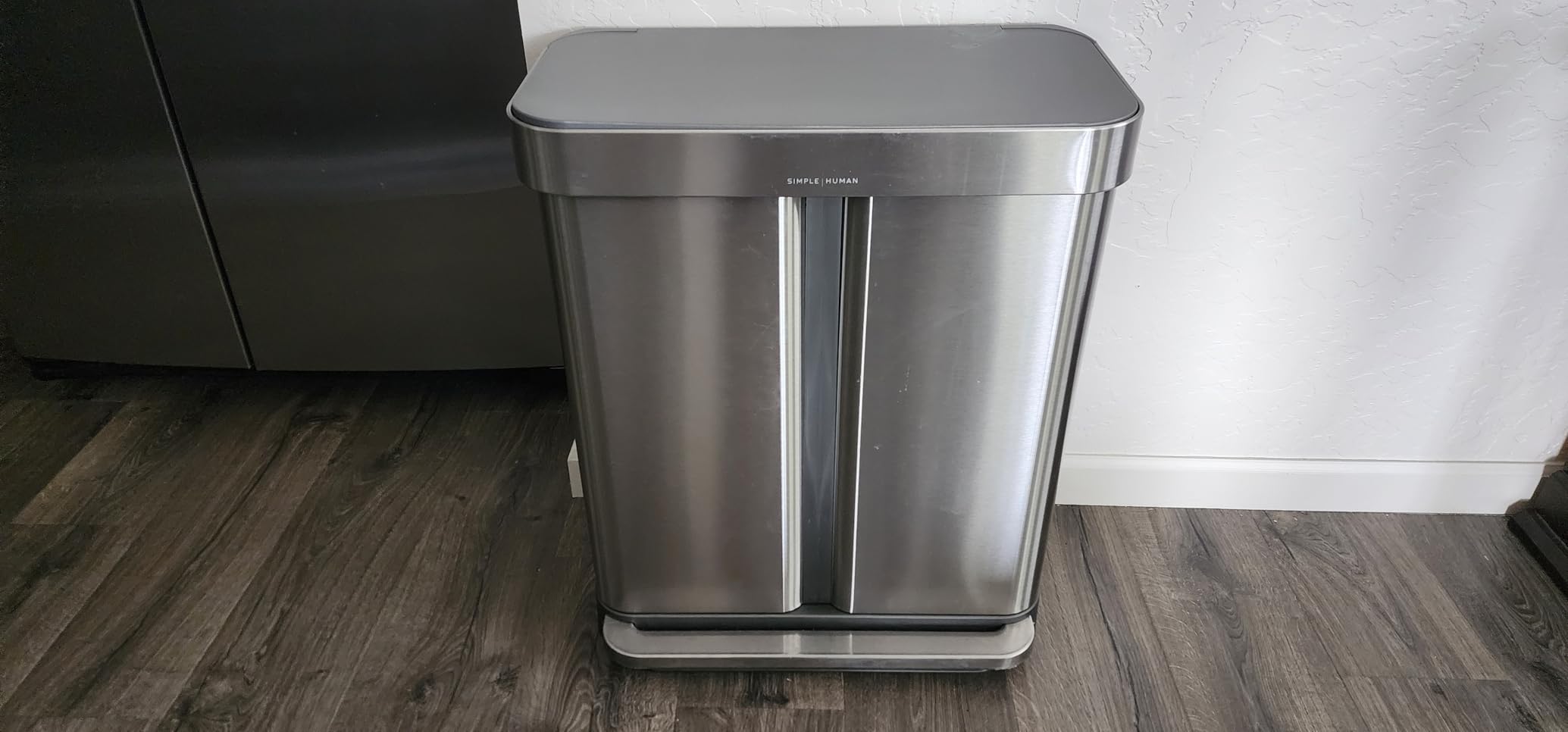 simplehuman Step Recycler, 58L / 15.3 Gallon Dual Compartment Kitchen Trash Can, 150,000-Step Pedal, Lid Shox Technology, Liner Rim System, Liner Pocket, Brushed Stainless Steel with Plastic Lid customer photo 2