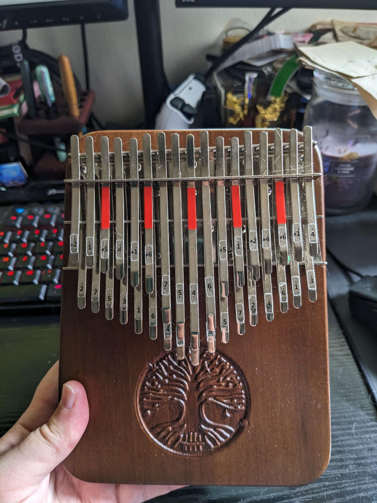 HLURU 34-Key Chromatic Kalimba Thumb Piano with Pickup, Walnut, Life Tree customer photo 1