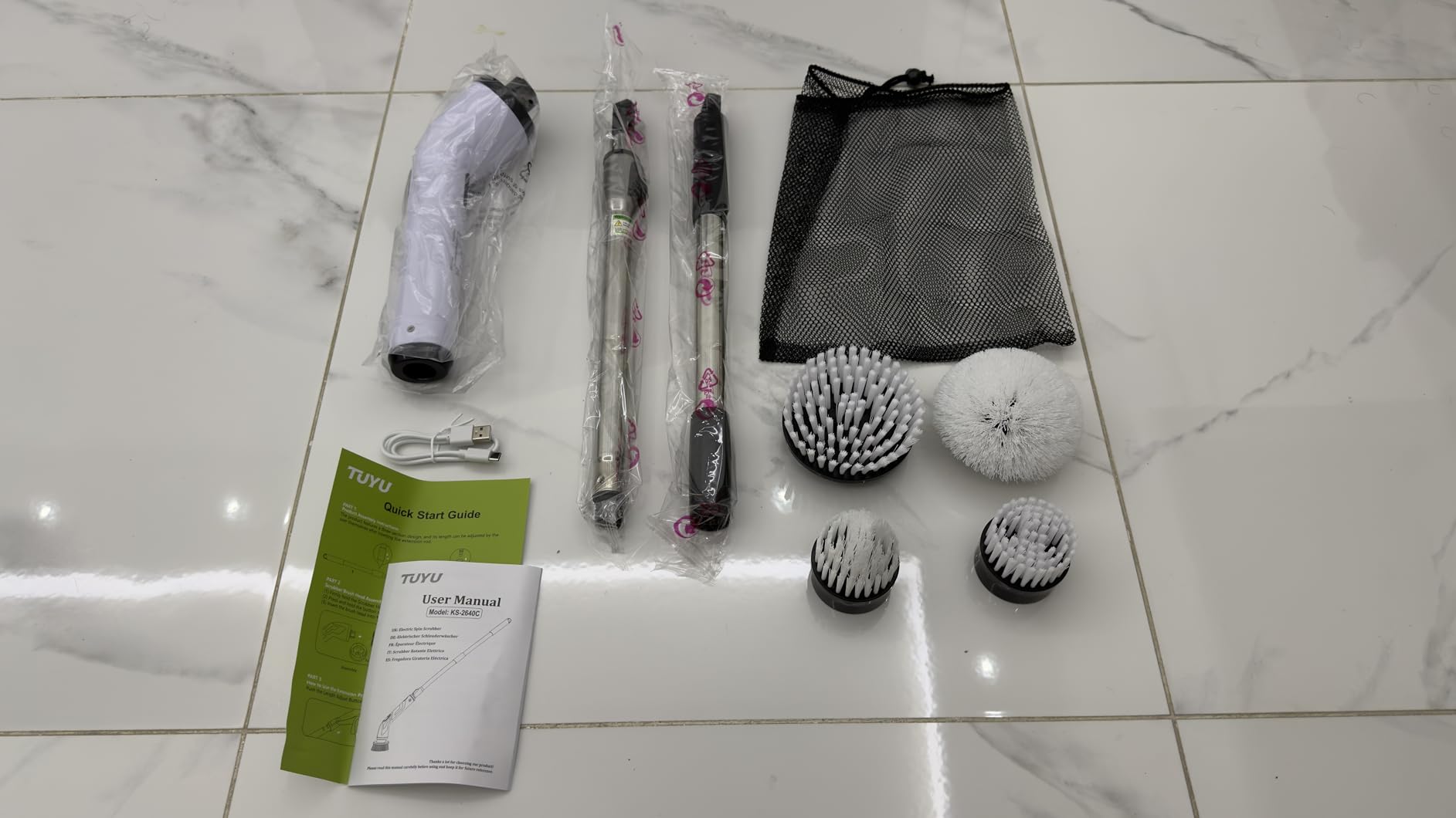 TUYU Electric Spin Scrubber, Cordless Cleaning Brush for Bathroom,Home | IPX7 waterproof power scrubber with LCD display, multi heads, extendable handle, 90min runtime for bathroom kitchen glass car customer photo 2