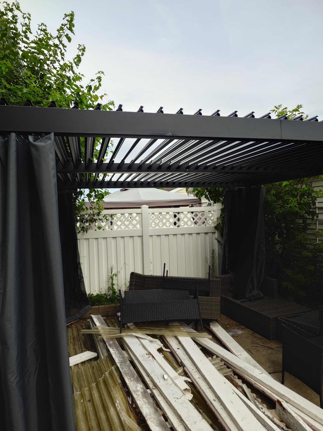 MELLCOM 10x20 Louvered Pergola Adjustable Roof w/Curtains & Mesh | Heavy-Duty Rustproof Frame, Hidden Drainage. Crank Roofs, Waterproof Curtains + Bug Mesh. Low-Maintenance, All-Weather. customer photo 1