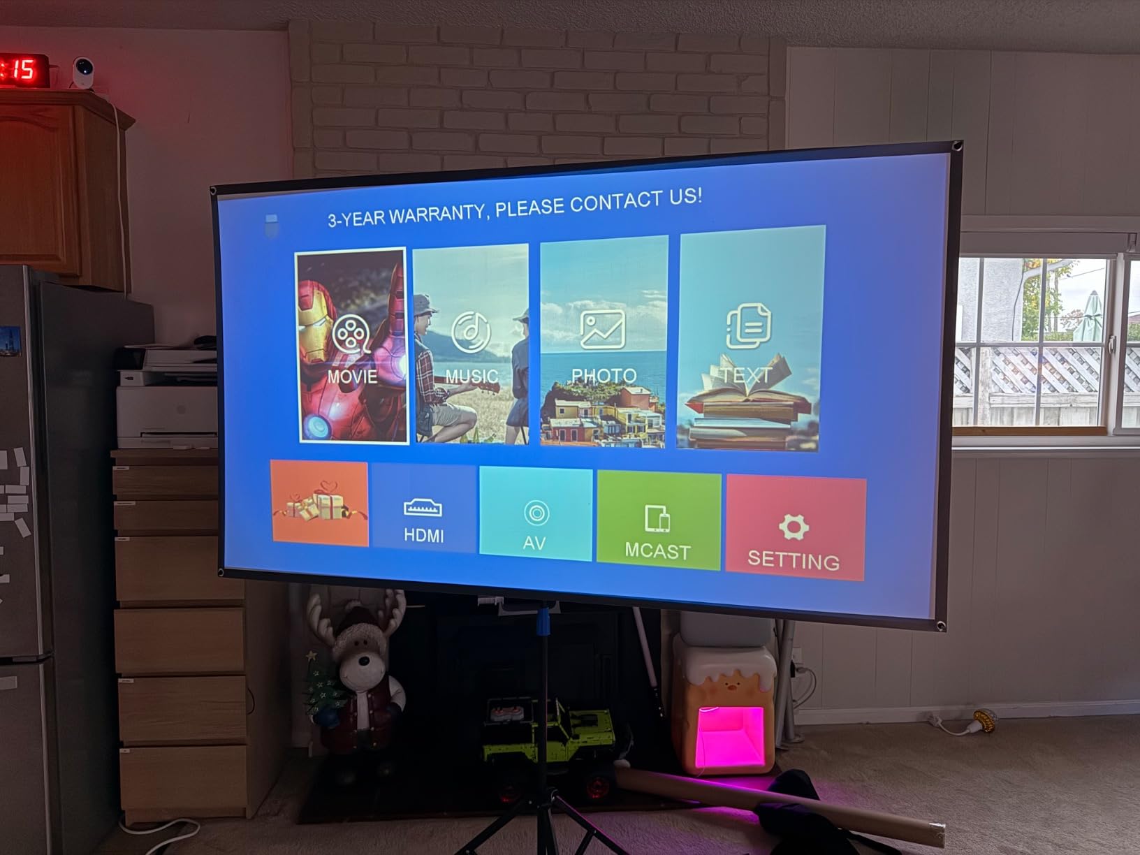 Projector Screen with Stand, 80 Inch Portable Projector Screen Outdoor Indoor, 1.5 Gain ALR Projection Screen, Anti Light, 4K Ultra HD 16:9 Outdoor Movie PVC Screen for Movie Night (Grey Screen) customer photo 1