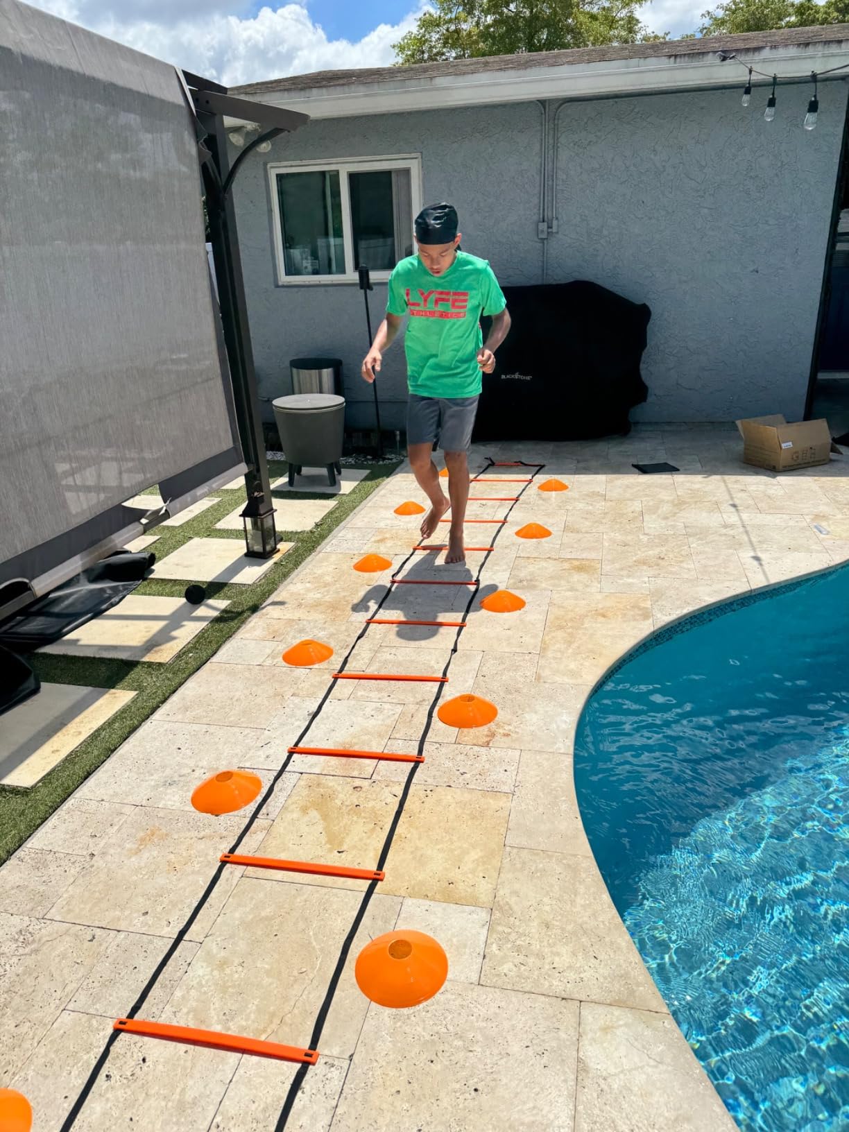 GHB Agility Ladder, Football Training Equipment Set, 4 Agility Hurdles, 20ft 12 Rungs Speed Ladder, 12 Disc Cones, Resistance Parachute, Jump Rope, 5 Resistance Bands customer photo 1
