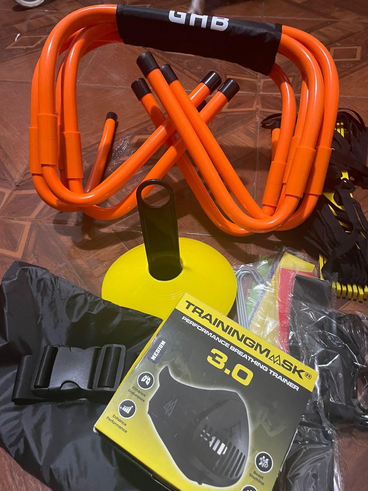GHB Agility Ladder, Football Training Equipment Set, 4 Agility Hurdles, 20ft 12 Rungs Speed Ladder, 12 Disc Cones, Resistance Parachute, Jump Rope, 5 Resistance Bands customer photo 2