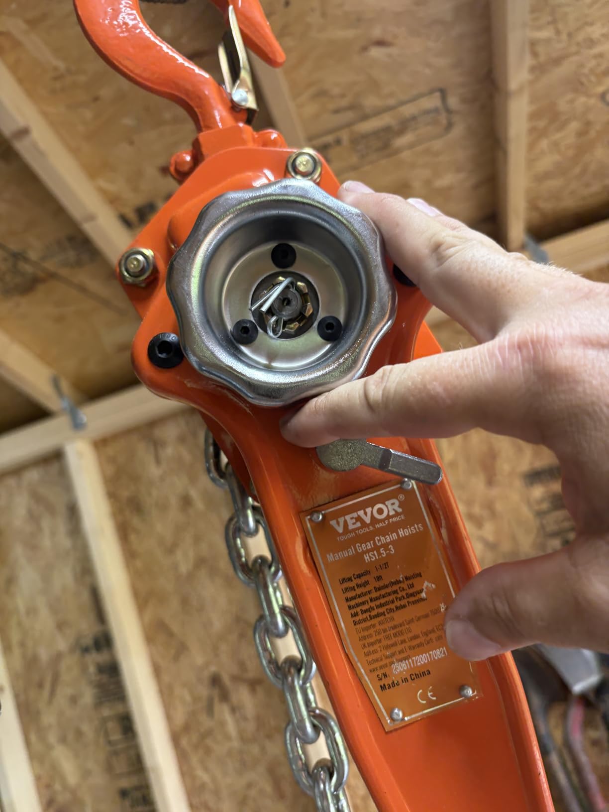 VEVOR Manual Lever Chain Hoist, 1-1/2 Ton 3300 lbs Capacity 10 FT Come Along, G80 Galvanized Carbon Steel with Weston Double-Pawl Brake, Auto Chain Leading & 360 Rotation Hook, for Garage Factory Dock customer photo 1