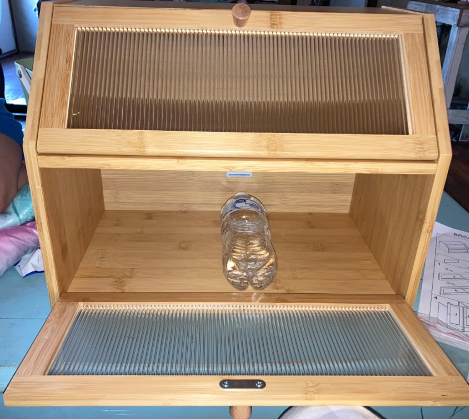 BMOSU Large Double Layer Bread Box for Kitchen Countertop, Bamboo Wood Capacity Bin Storage (Black) customer photo 2