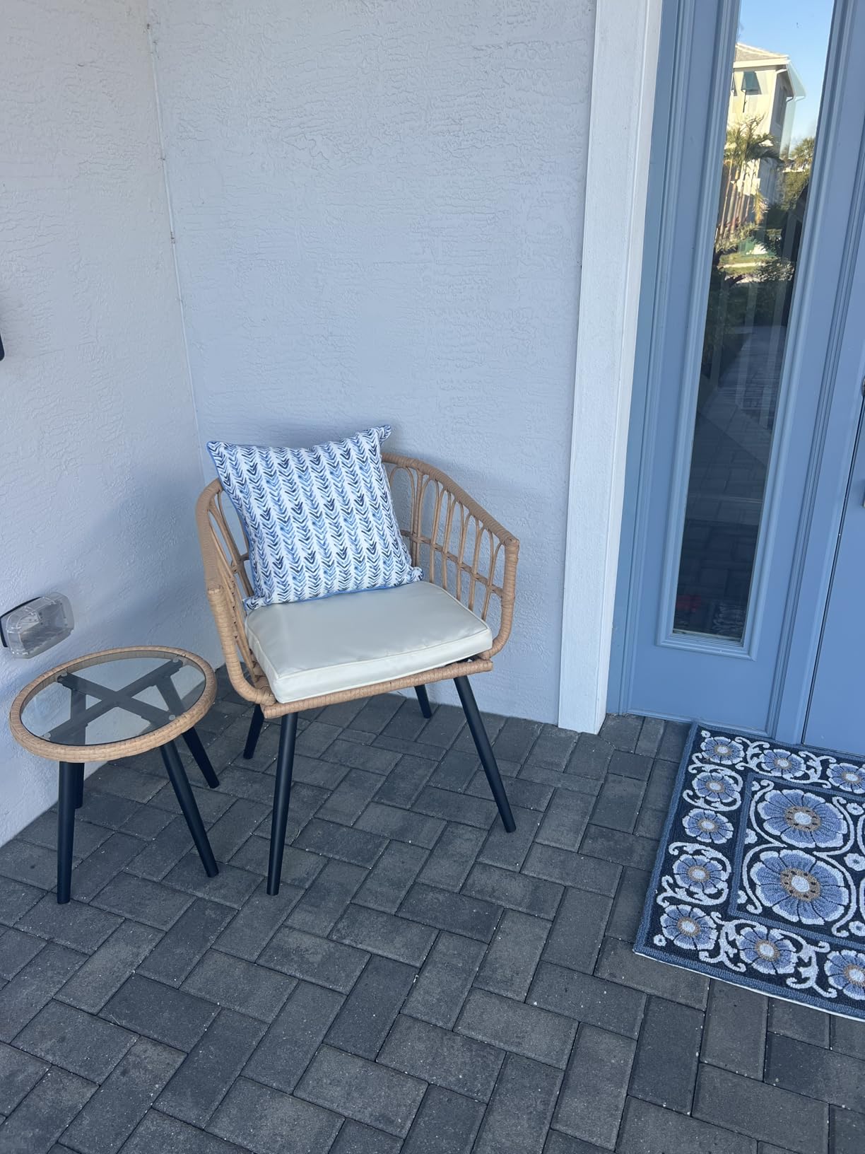 PORWEY 3 Piece Patio Bistro Set, Outdoor Wicker Balcony Furniture Sets | Rattan Table and Chairs Set of 2 for Porch Backyard Lawn Poolside Deck, Beige customer photo 1