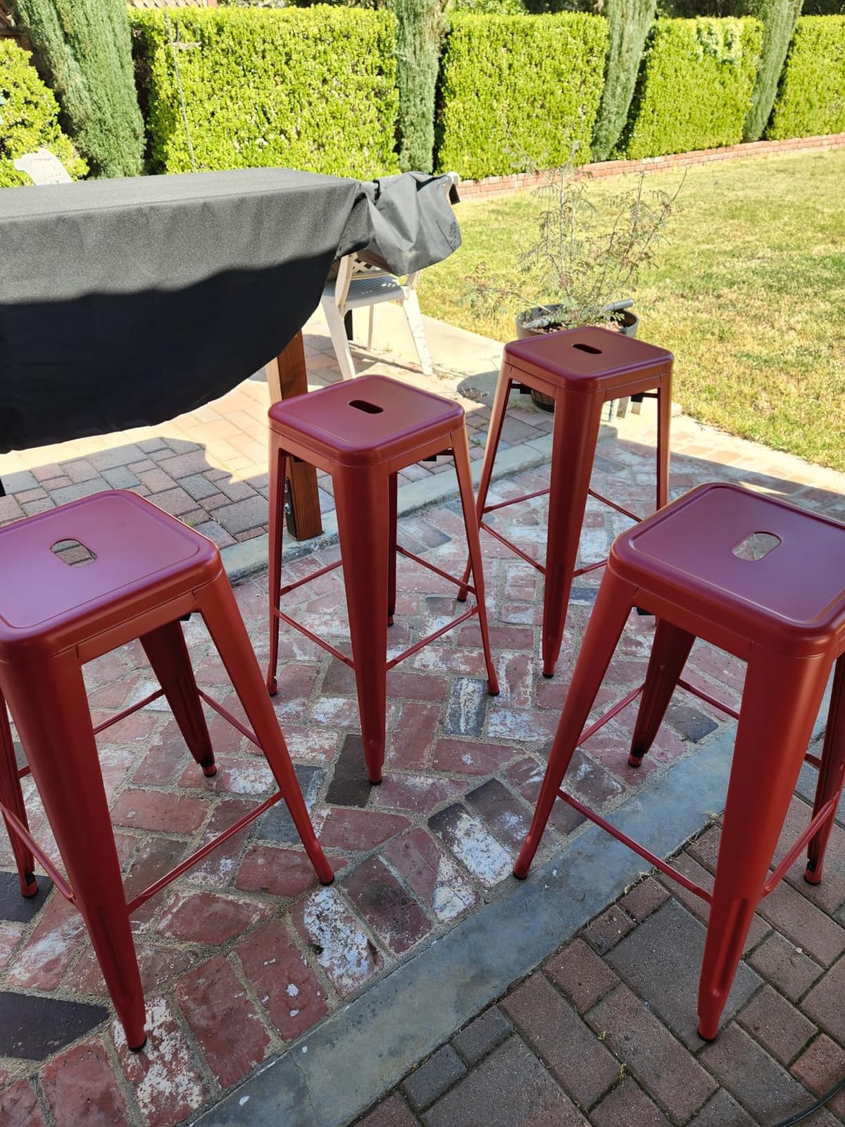 Furmax 30 Inch Metal Bar Stools Set of 4, Counter Height Stools, Industrial Bar Chairs Patio Stool Stackable Stool for Kitchen/Dining Room/Indoor Outdoor (Dark Black, 30'' Backless) customer photo 1
