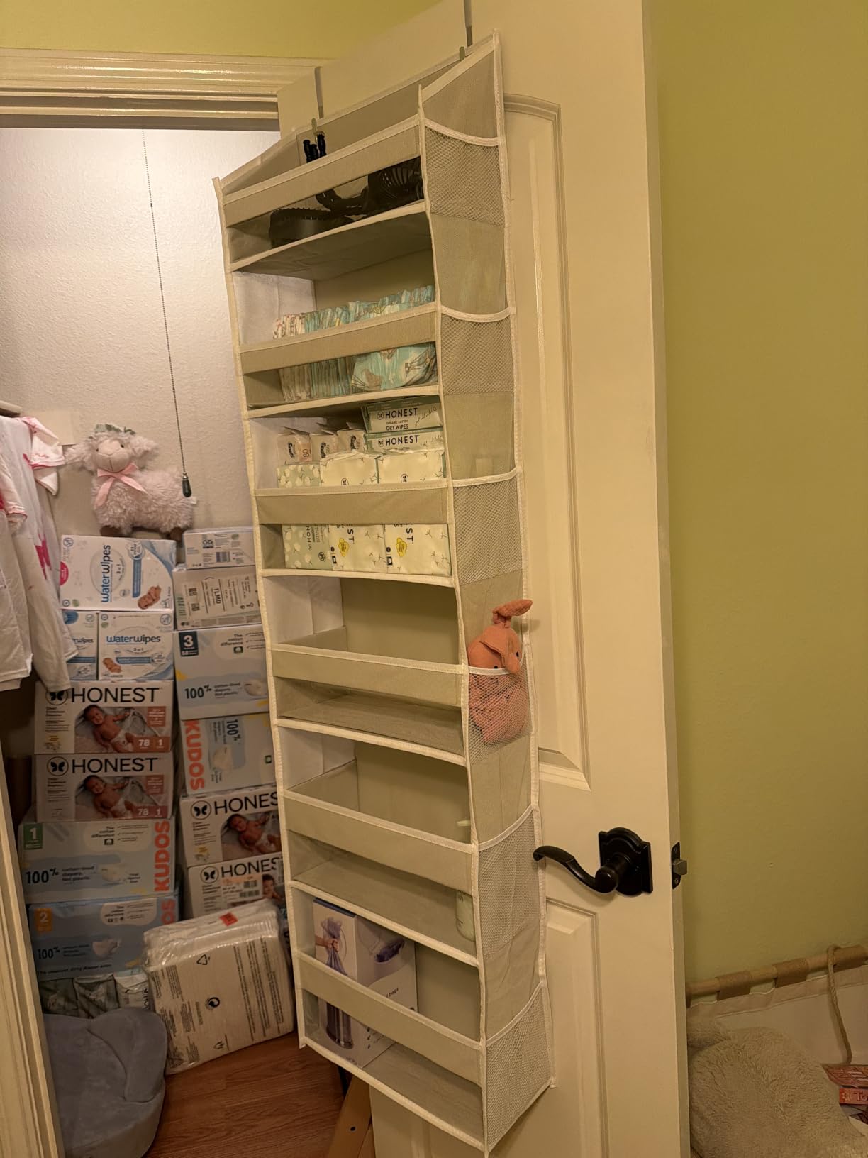 HOMELUX THEORY Over the Door Organizer, 6-Tier, 100D Fabric, Ivory 1pc | Over the door shoe organizer, 50 lbs capacity, 12 side mesh pockets, 100D extra thick fabric, Closet & entryway storage customer photo 1
