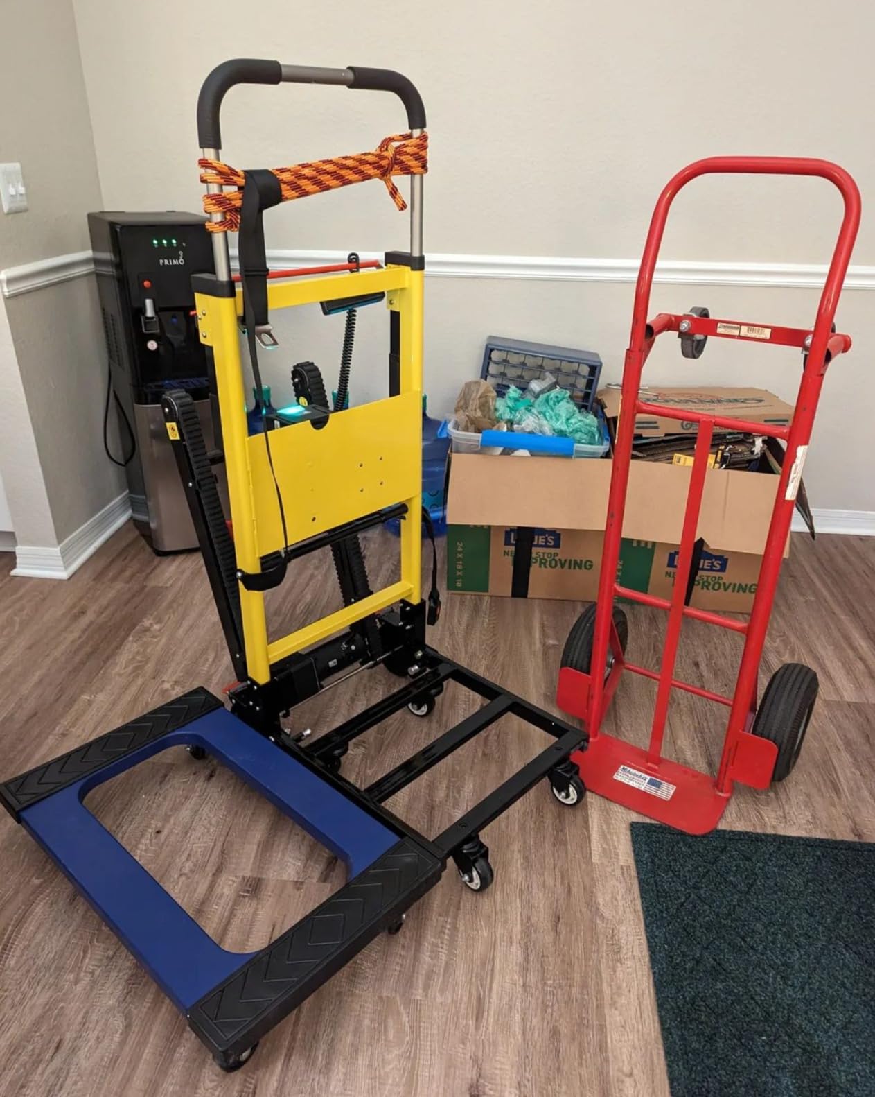 Electric Stair Climbing Dolly, Heavy Duty, Powered Stair Climber Dolly Cart with 6 Wheels Motor Powered for Furniture Logistics Warehouse, Yellow customer photo 1