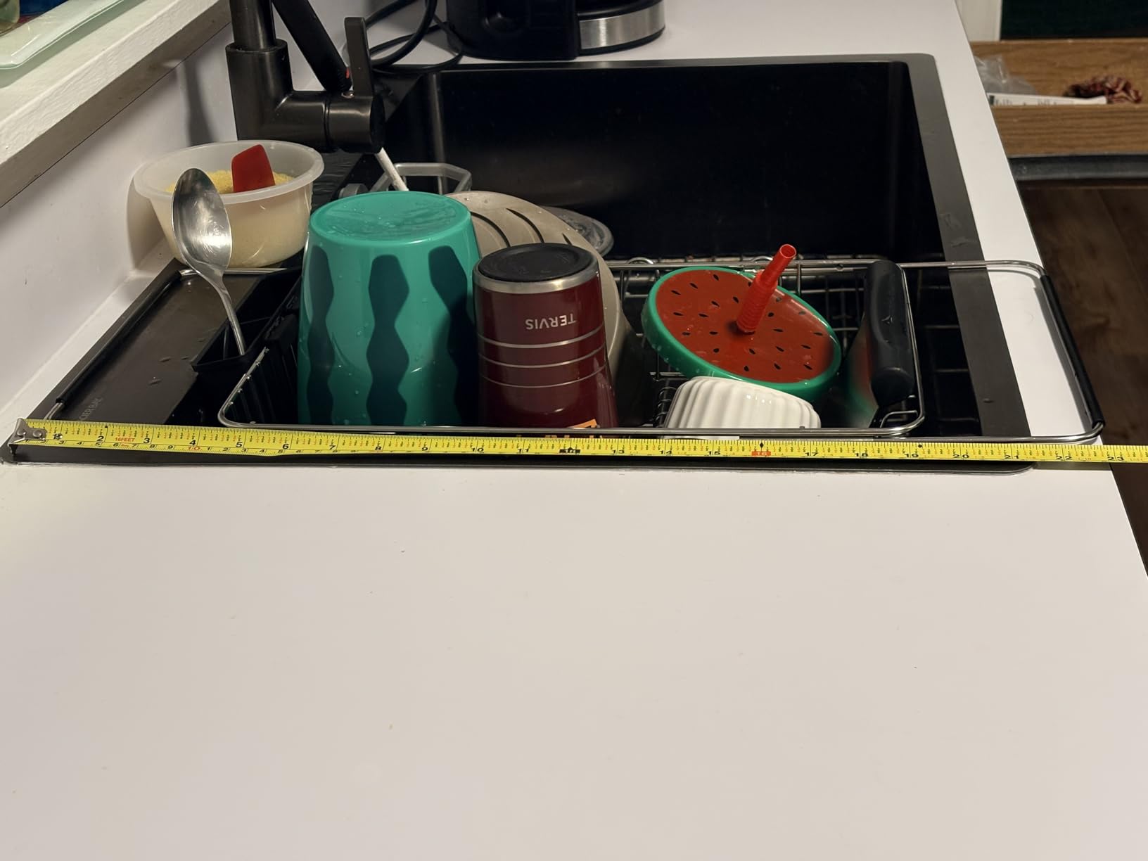 JASIWAY Dish Drying Rack in Sink, Dish Drainer with Cup and Utensil Holder | Over The Sink Expandable Stainless Steel Strainer Dryer Rack for Small Kitchen, Rustproof customer photo 2
