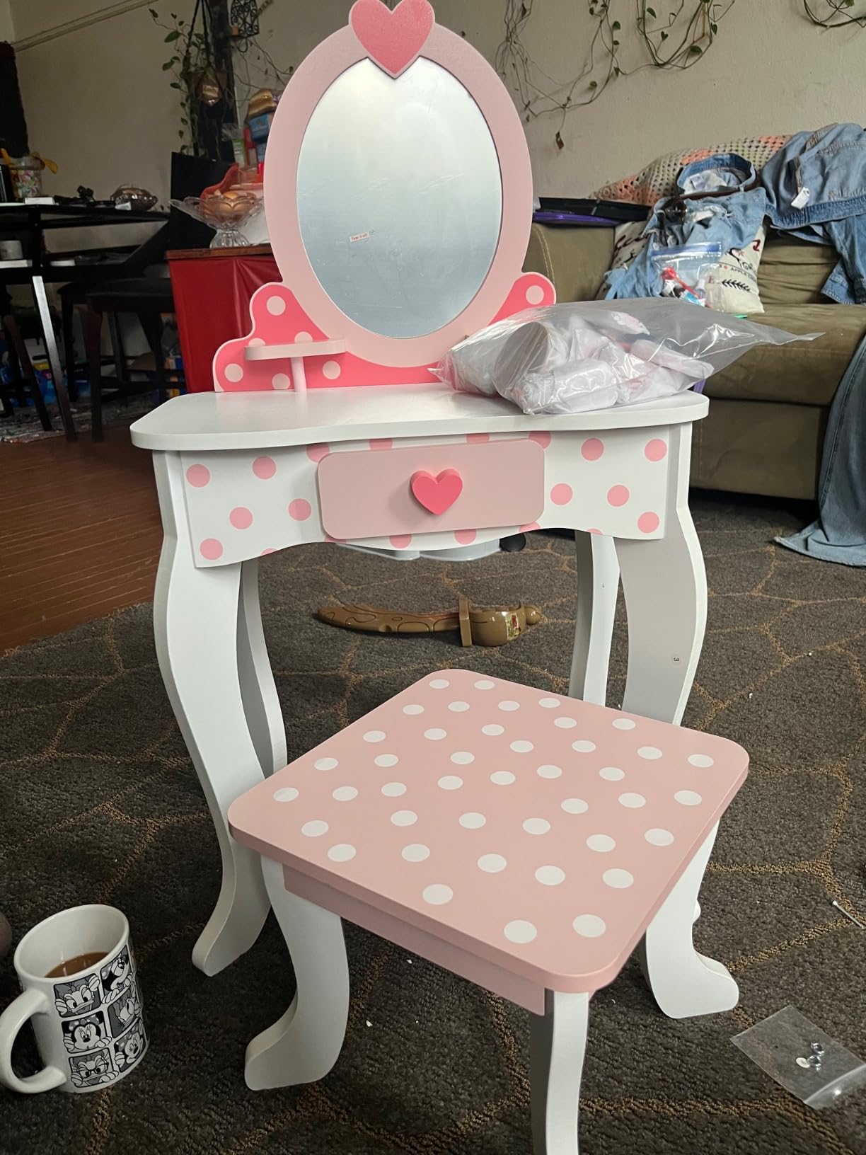 OOOK Kids Vanity Set with 15pcs Make-up Accessories, Pink Heart-Themed | FSC Safety, Toddler Vanity Table and Chair Set with Mirror and Drawer, Suitable for Girls Aged 3+ customer photo 2
