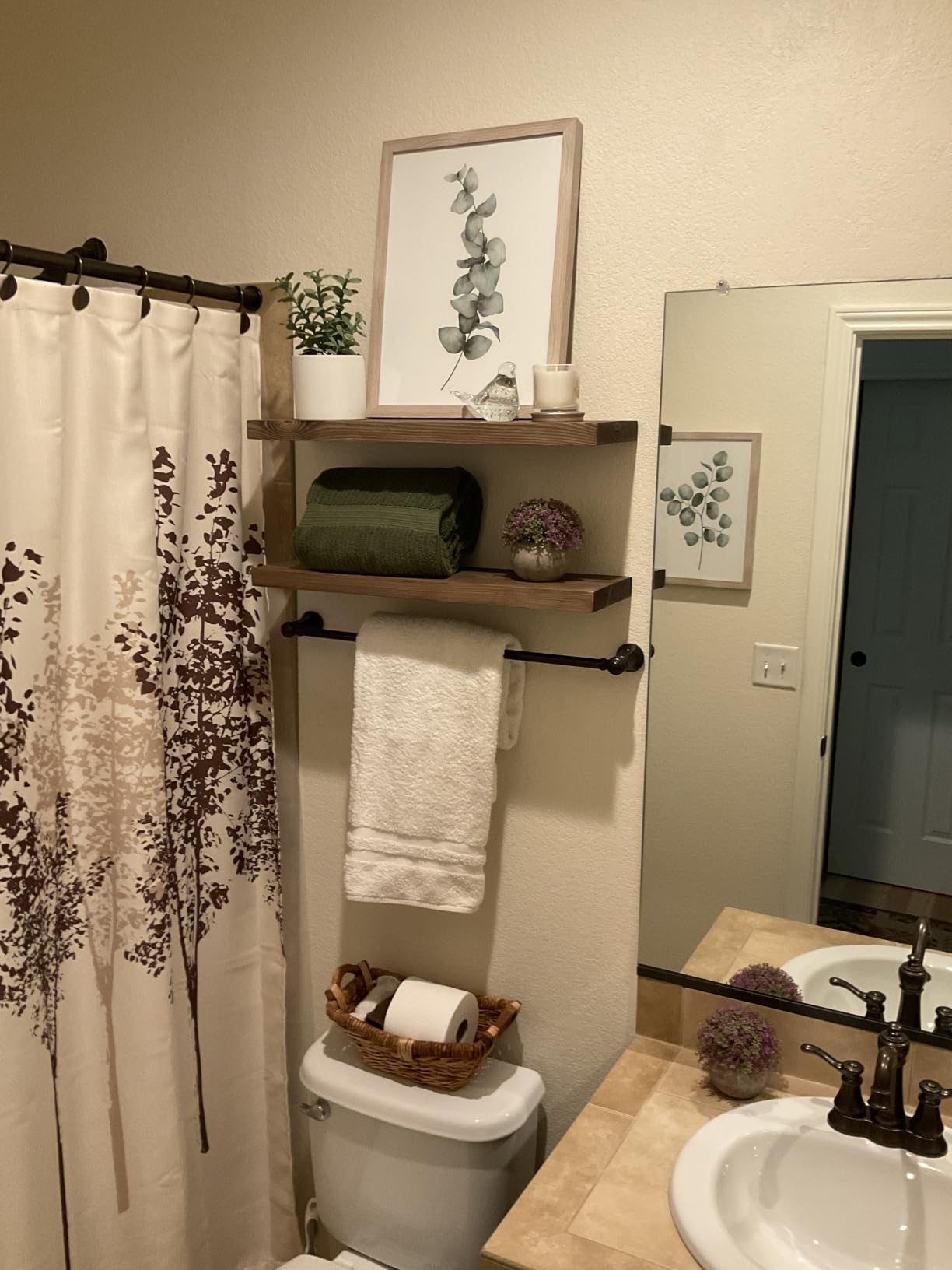 BGMG Wood Floating Shelves for Wall 24 inch Set of 2, Rustic Wooden Wall Mount Shelves for Bathroom Living Room Bedroom Kitchen Farmhouse, Dark Walnut customer photo 2