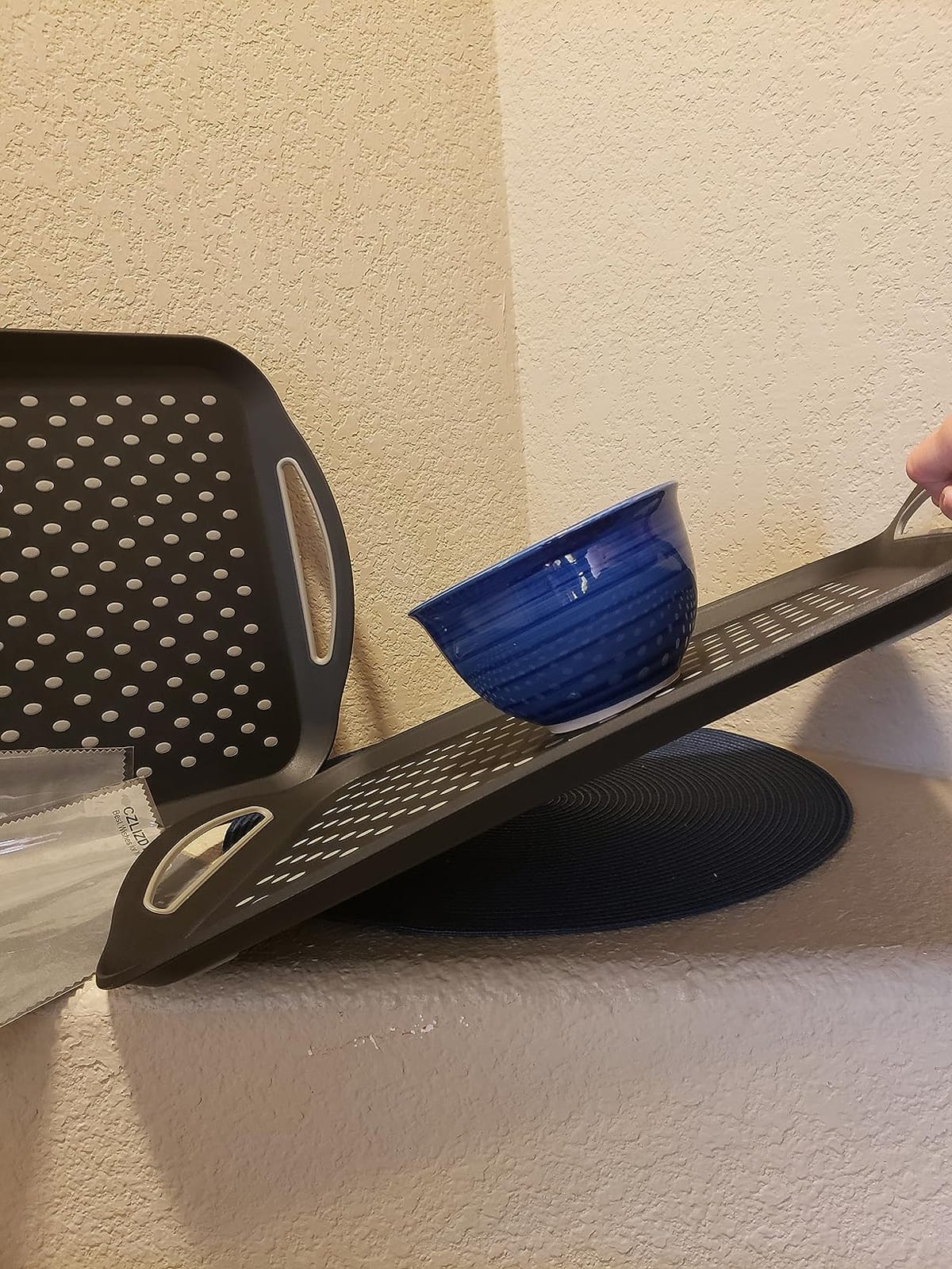 Large Nonslip Serving Tray with Handles, Silicone Grippy Dots Lap Food Trays for Eating, Dishwasher Safe Serve for Breakfast Dinner Snack Fruit Appetizers Beverage, Rectangular, Set of 2, Black customer photo 1