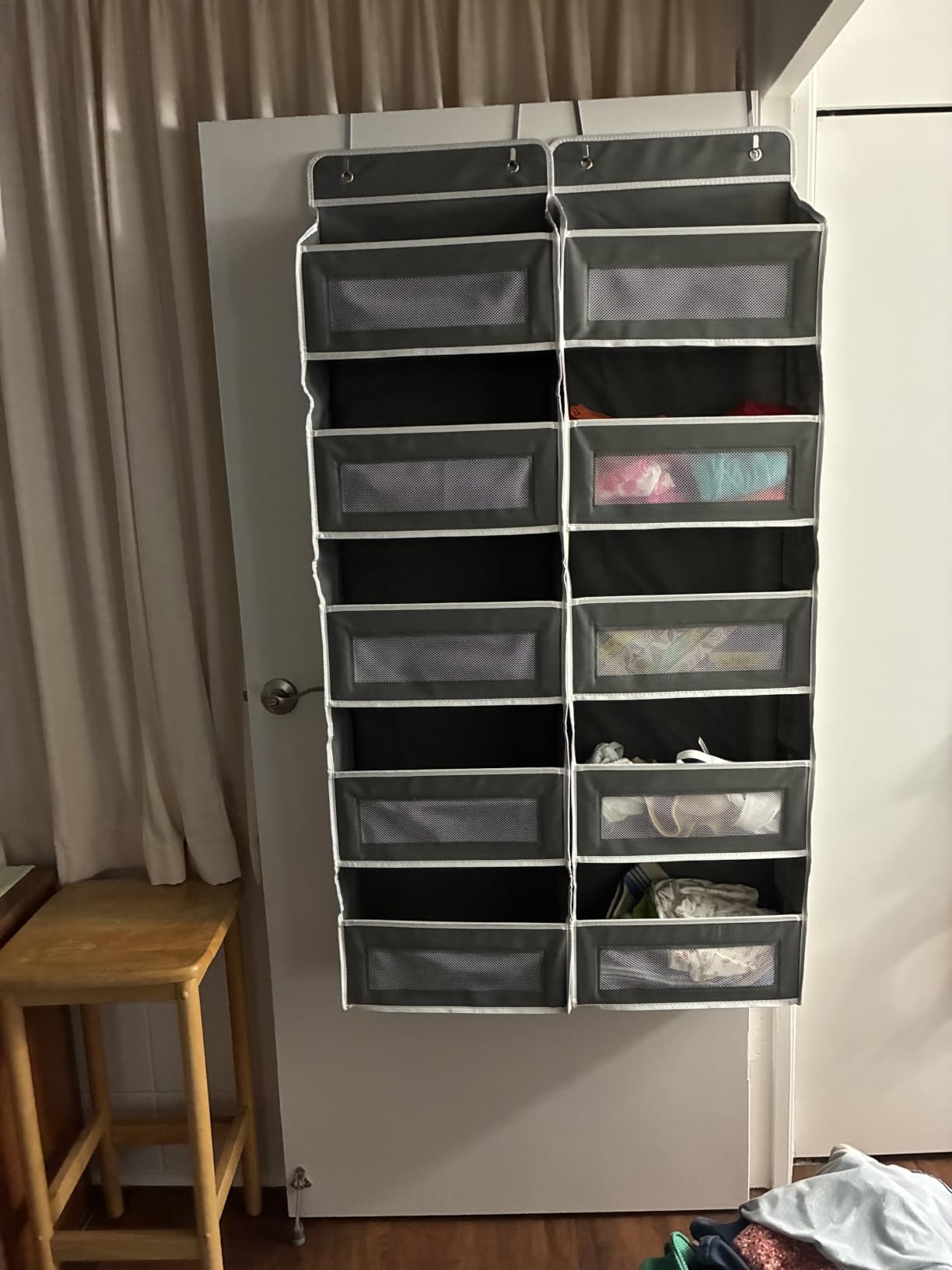 JARLINK Over the Door Organizer for Bedroom, Pantry, Bathroom, 5 Shelf Grey | Anti-Tilt Design, 44 lb Load Capacity, Hanging Door Organizer with 5 Large Capacity Pockets, Behind Door Storage for Nursery customer photo 1