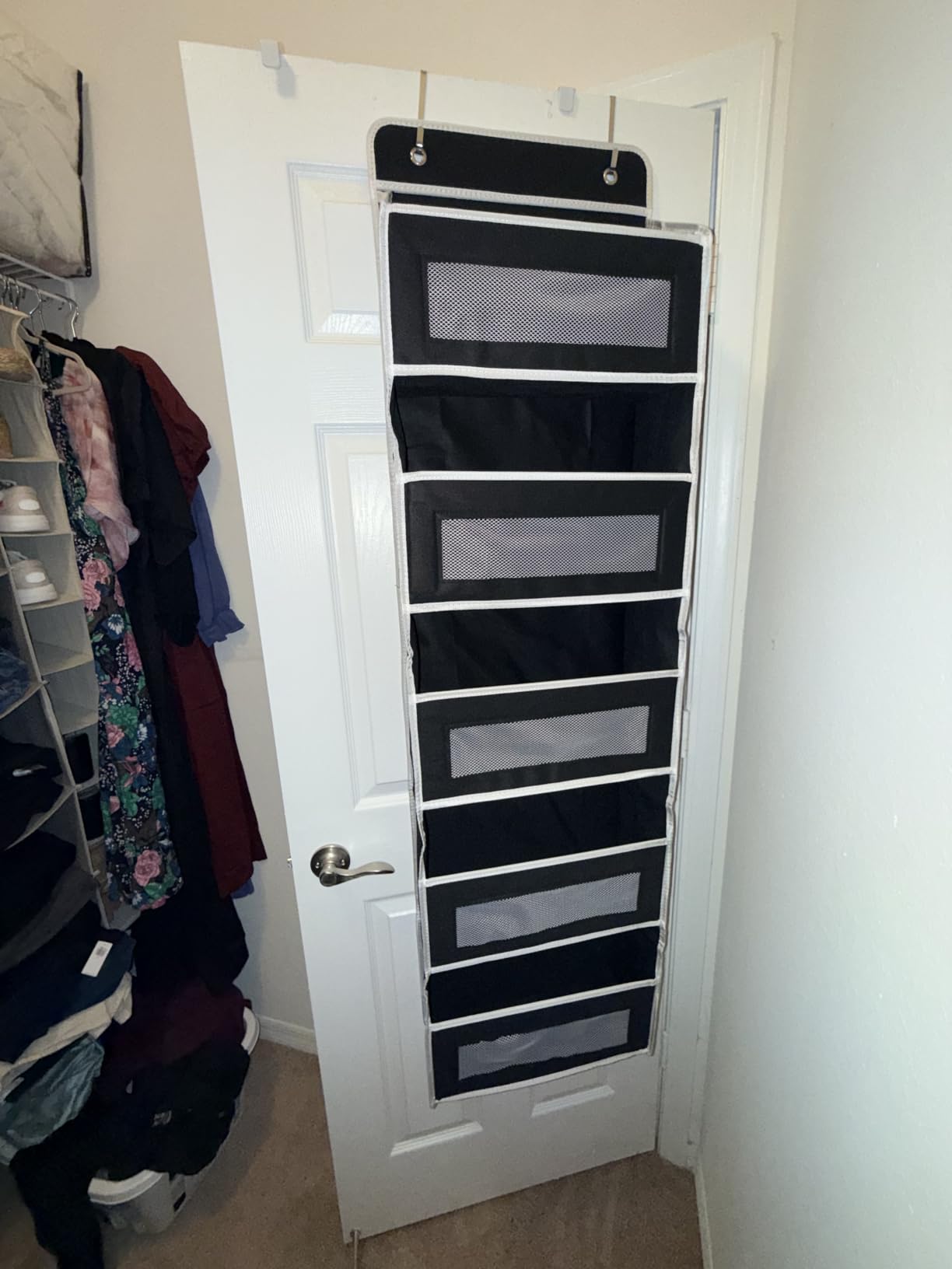 JARLINK Over the Door Organizer for Bedroom, Pantry, Bathroom, 5 Shelf Grey | Anti-Tilt Design, 44 lb Load Capacity, Hanging Door Organizer with 5 Large Capacity Pockets, Behind Door Storage for Nursery customer photo 2