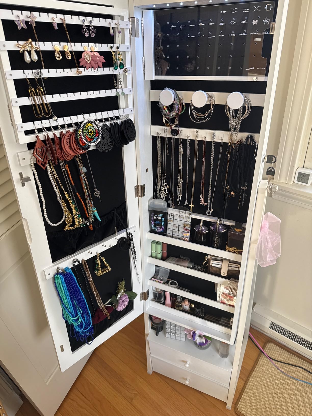 Nicetree Jewelry Cabinet Armoire with 2 Drawers, Lockable Standing Jewelry Mirror Cabinet, Full Length Mirror with Jewelry Storage, Rustic Brown customer photo 1