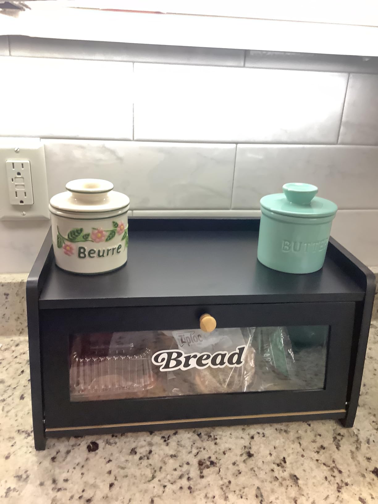 Goozii 2 Tier Bread Box for Kitchen Countertop Black, Double Layer Breadbox for Counter Top, Large Wood Vintage Bread Storage Container for Homemade Bread, Corner, Under Cabinet, Pantry customer photo 2