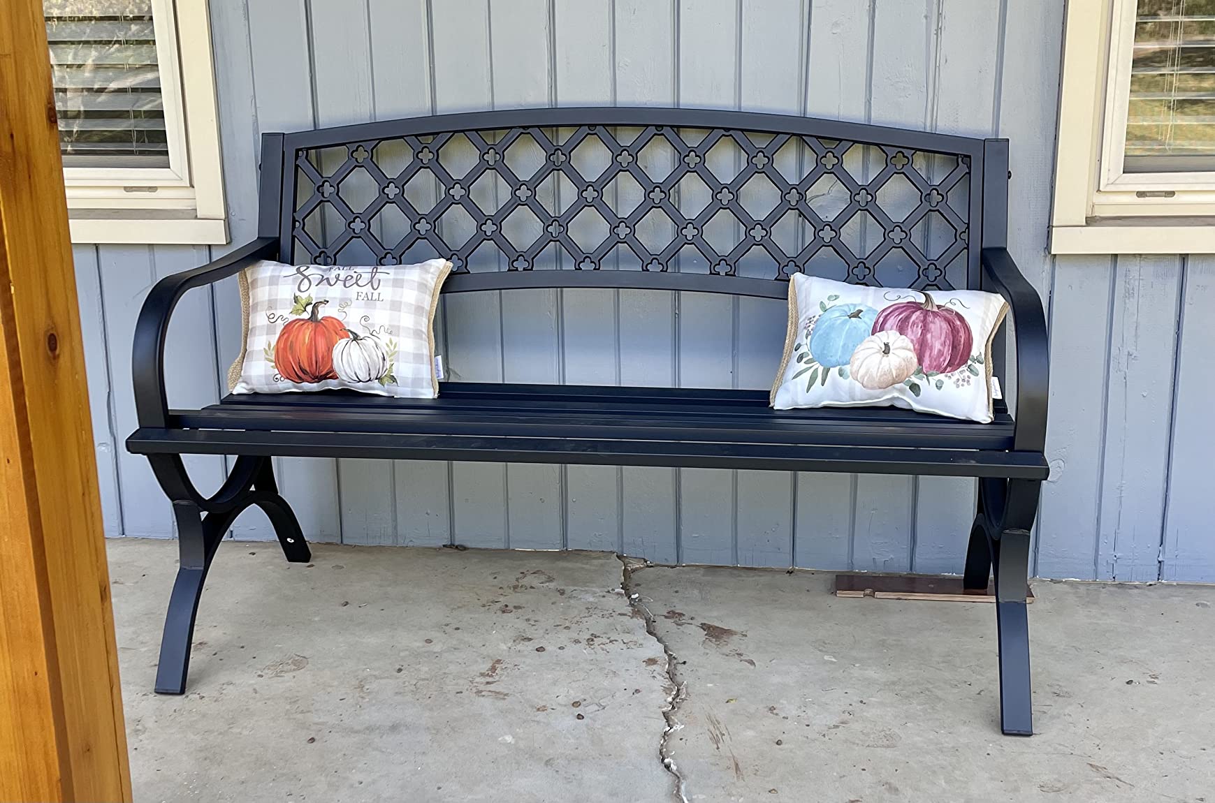 Outdoor Bench Garden Bench, Weatherproof Anti-Rust Heavy-Duty Wrought Iron Metal Bench for Front Porch, Patio, Park customer photo 1
