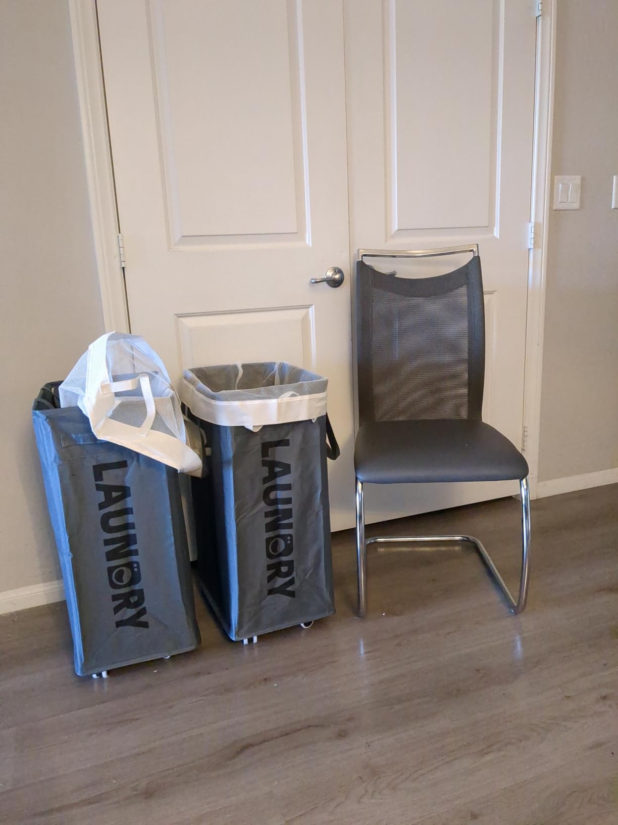 Goodpick Laundry Basket with Wheels, Laundry Hamper with Removable Wash Bag, Clothes Hamper, Rolling Laundry Basket, Dorm Room Essentials, 75L, Grey customer photo 1