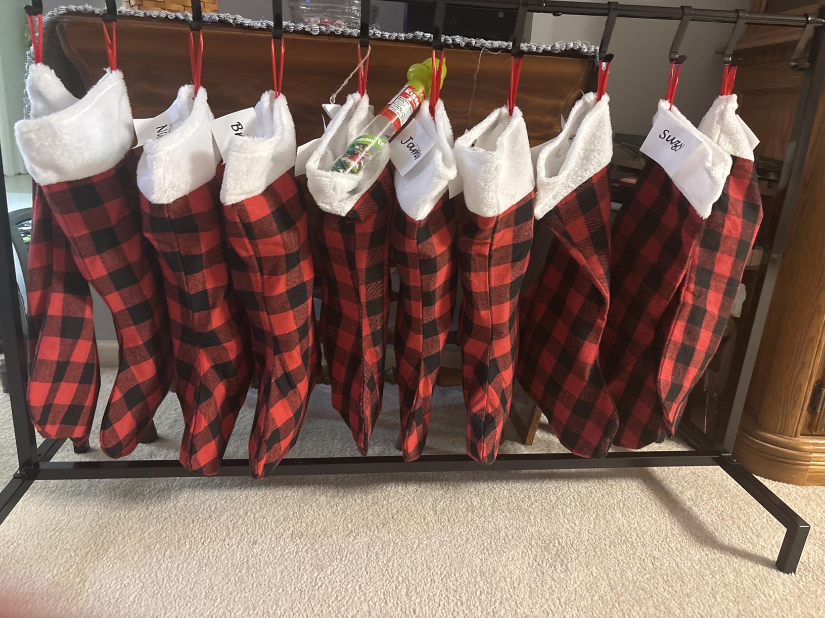 YUJUN 6 Pack 22 Inches Christmas Stockings, Xmas Large Black Red Buffalo Plaid Hanging Stockings Decorations for Christmas Tree Fireplace Family Holiday Party Decor customer photo 2