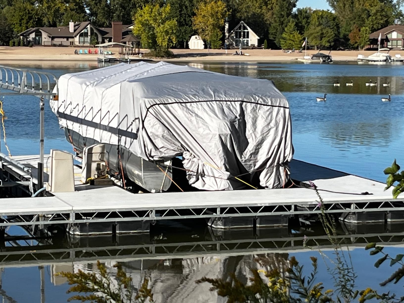 Pontoon Boat Cover, 1400D Reinforced, Motor Cover, 17-20ft, Gray | Heavy Duty Fabric Marine Grade, Air Vents, Trailerable, Waterproof, UV Resistant, fits 102