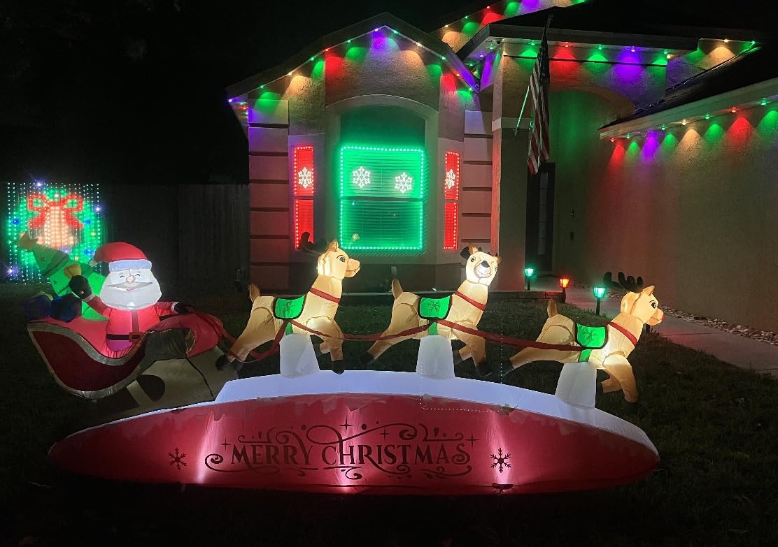 ZPISF 10 FT Santa Sleigh with Reindeer Christmas Inflatables Outdoor Decorations, Christmas Blow Up Yard Decorations for Garden Lawn Xmas Decor (Red) customer photo 1